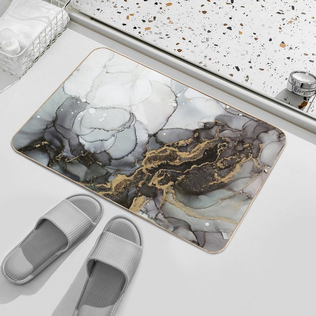 Black And Gold Marble Storm  Toxin-Free Bath Mat