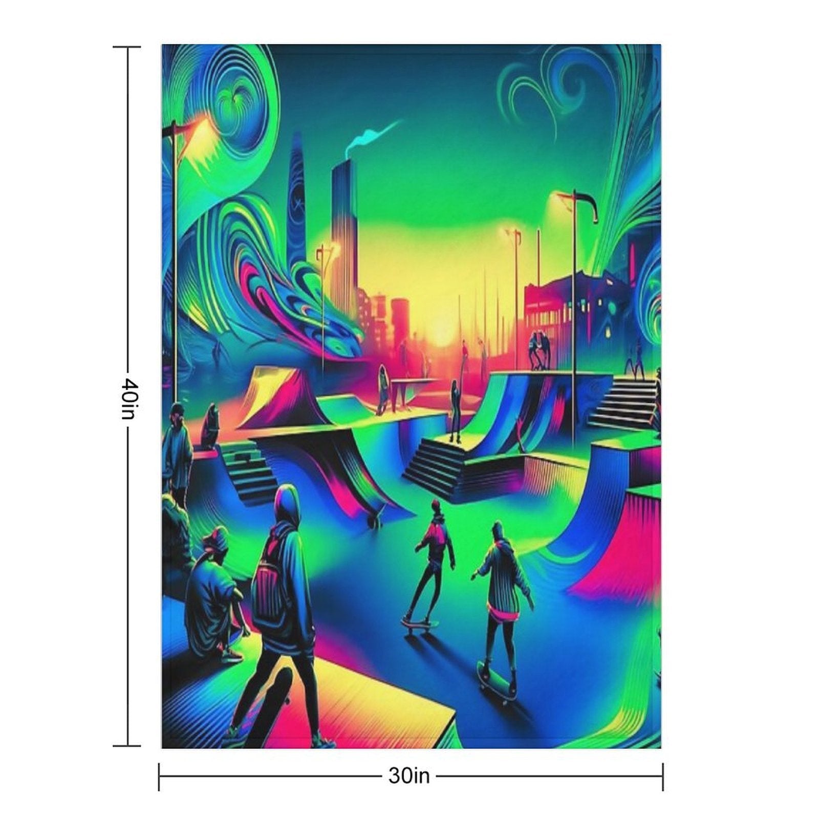 Cyberpunk Skatepark Neon Uv Reactive Nights Machine-washable Throw Blanket