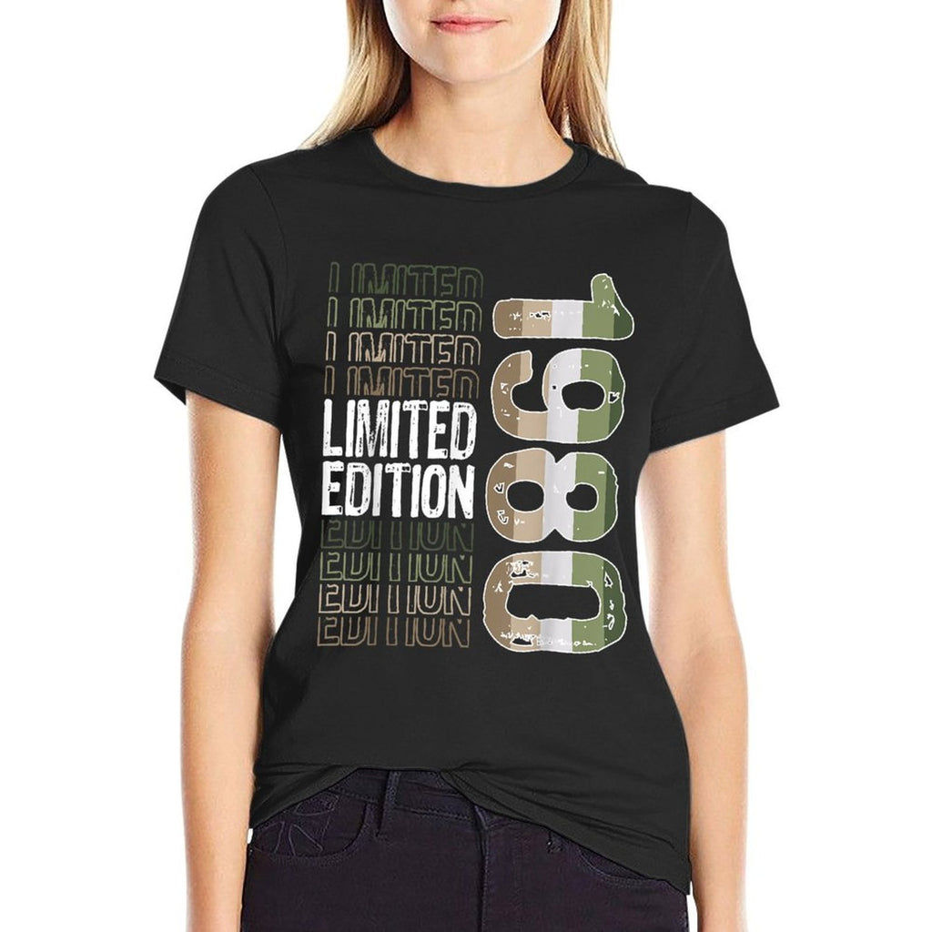 Limited Edition Vintage 1980 Retro Birthday  Summer-ready Fabric T-Shirt