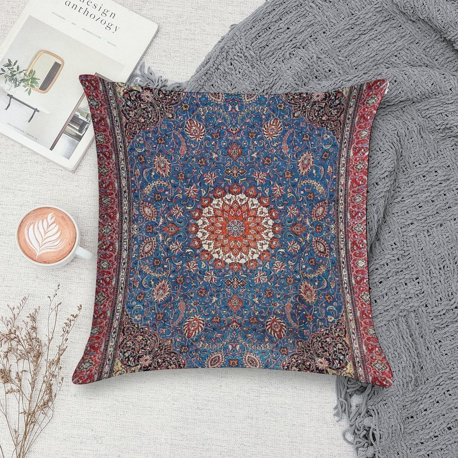 Sarouk Antique Persian Rug Print Soft Decorative Cover Throw Pillow