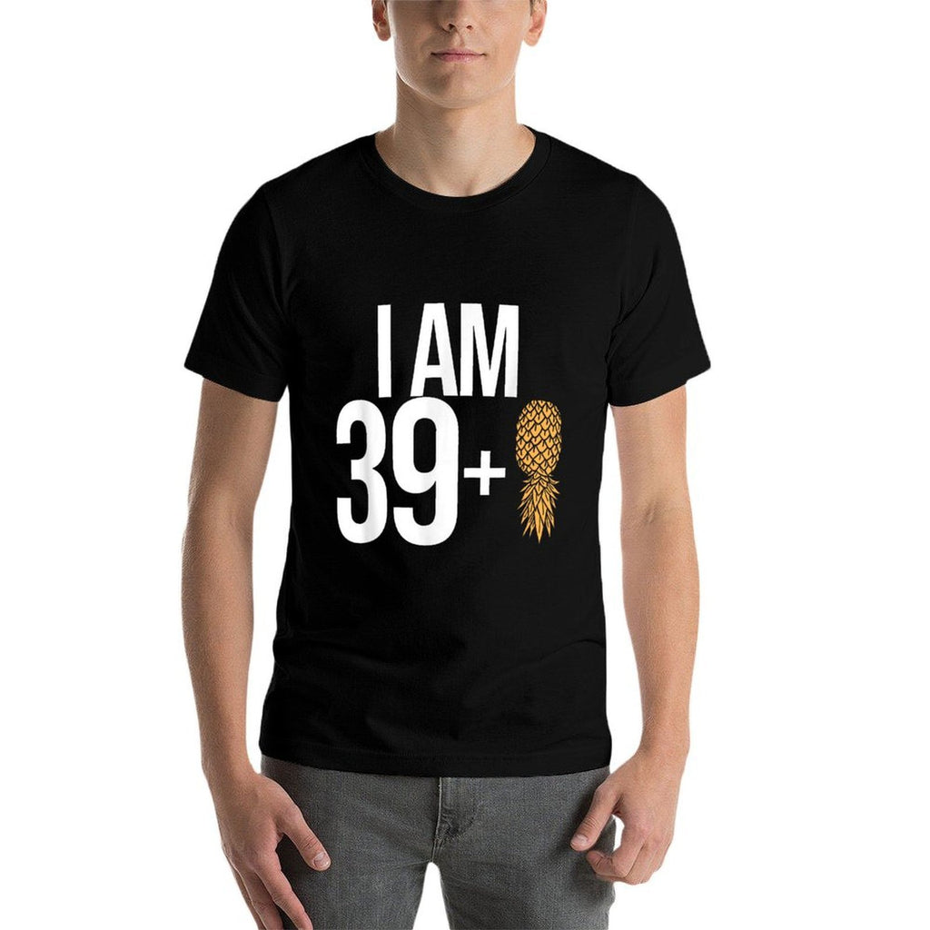 I Am 39 + 1 Pineapple 40 Years Old Swinger 40th Birthday  Ribbed Collar T-Shirt