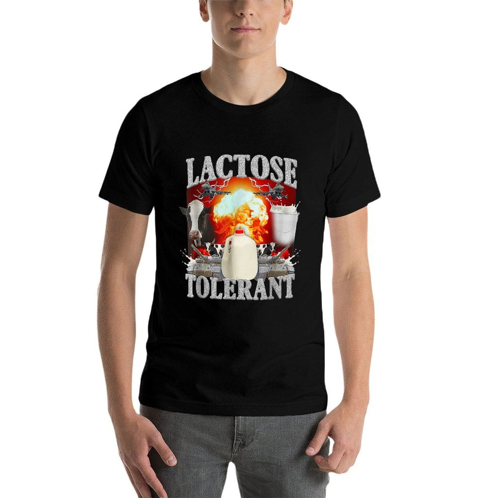 Lactose Tolerant Funny Trending Meme, Small, Black  Cotton T-Shirt