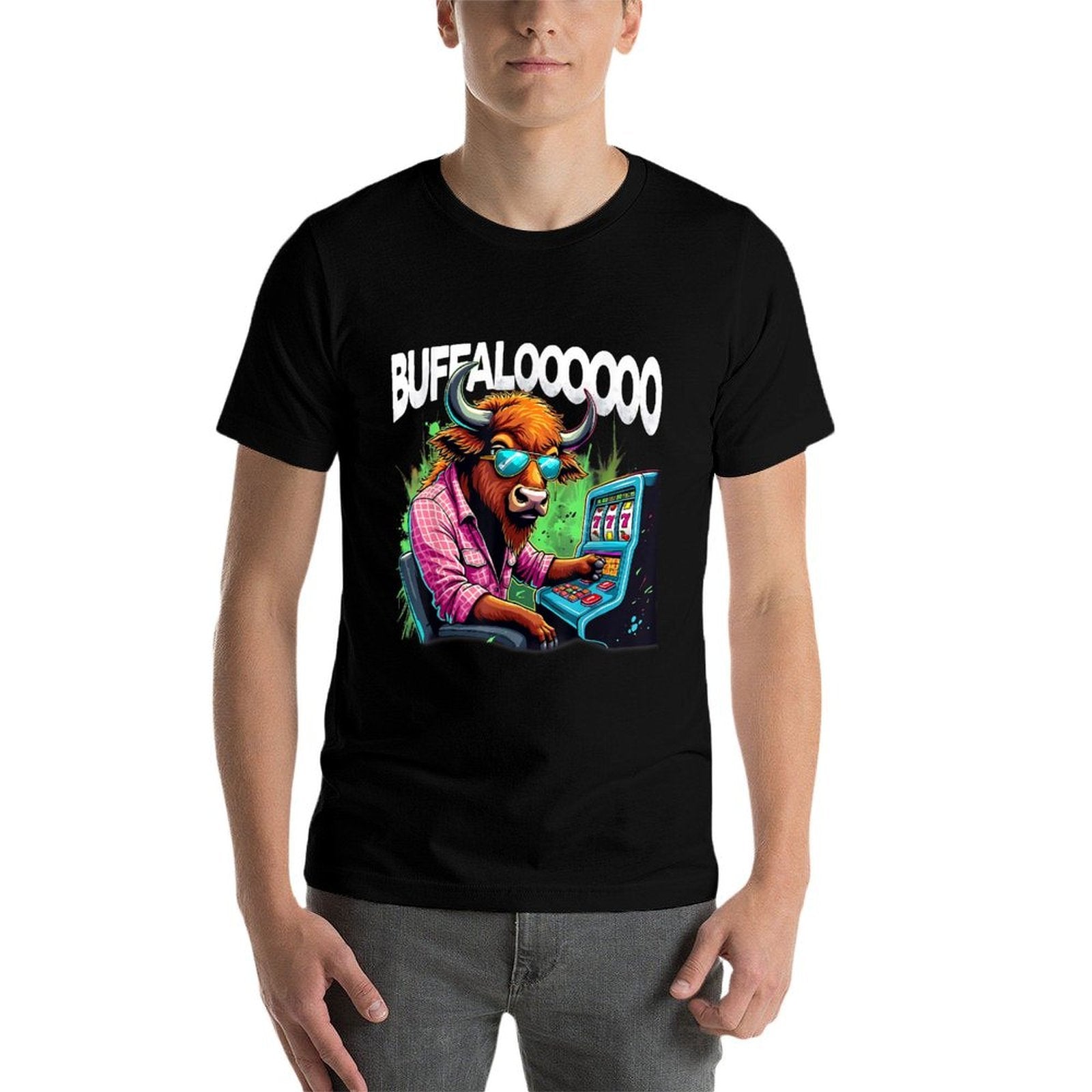 Buffalo Slot Machine Funny Casino Art Casino Lovers Design  Heathered Texture T-Shirt