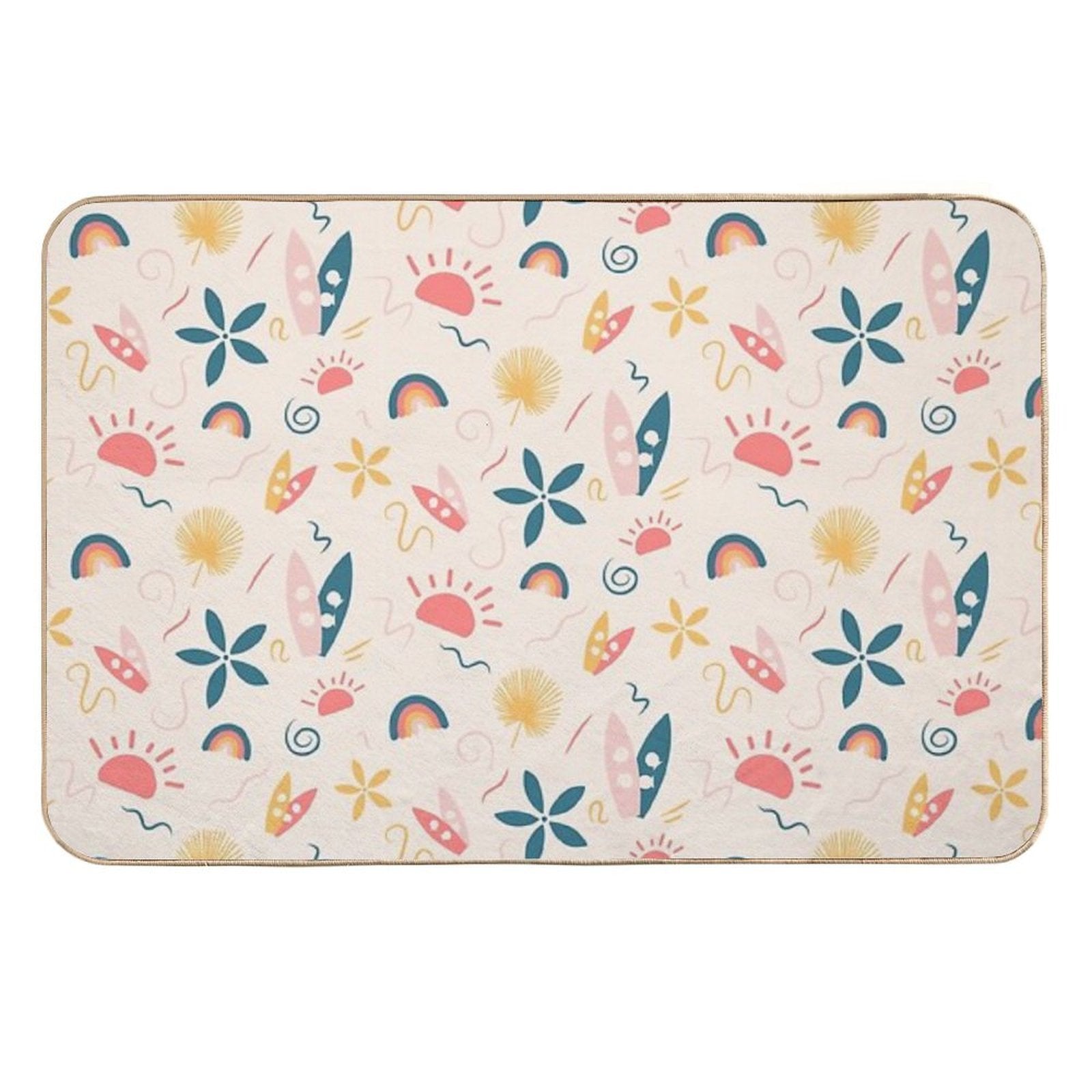 Summer Pattern - Surf, Sun And Rainbow!  Stain-Proof Bath Mat