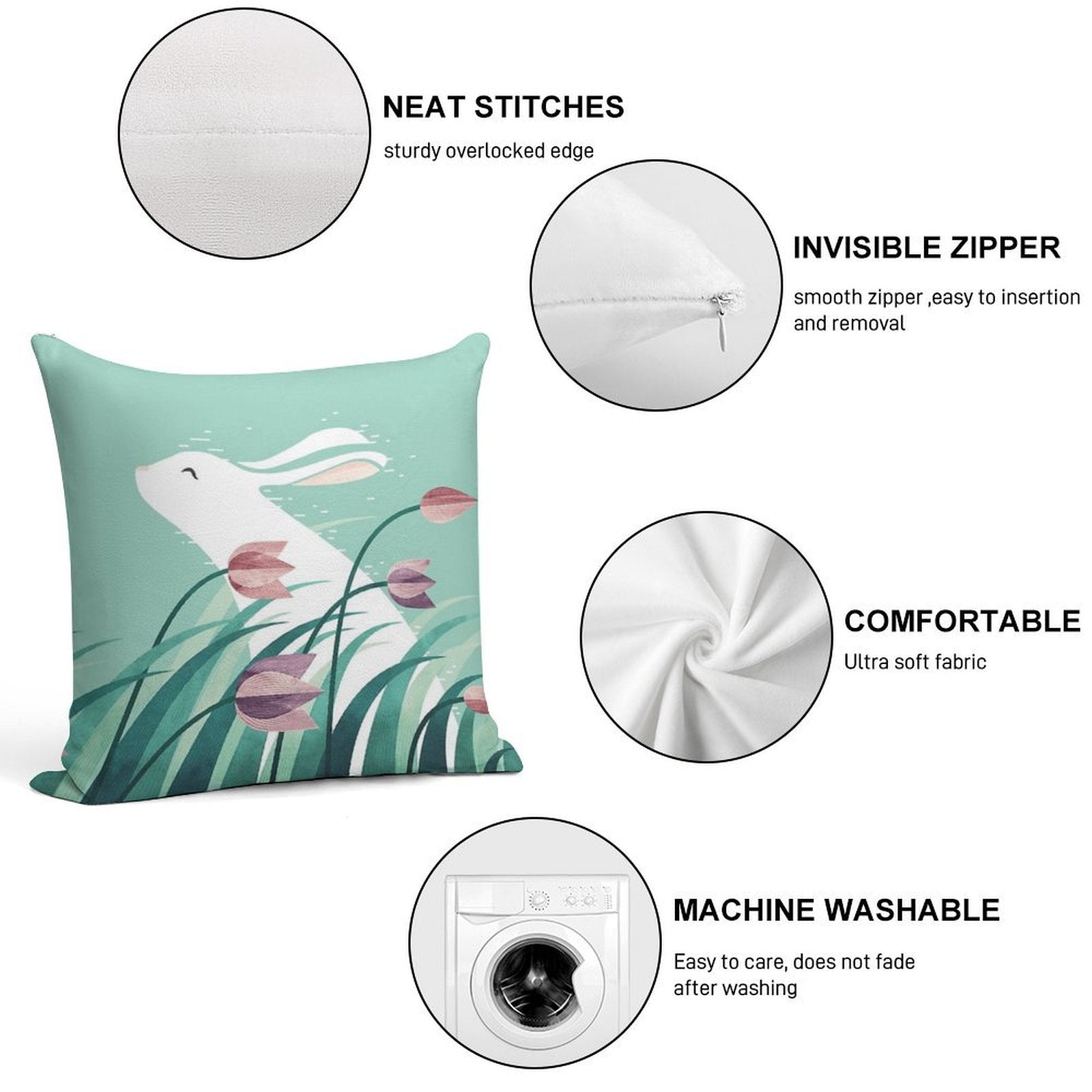 Rabbit, Resting Soft Shrink-Resistant Throw Pillow
