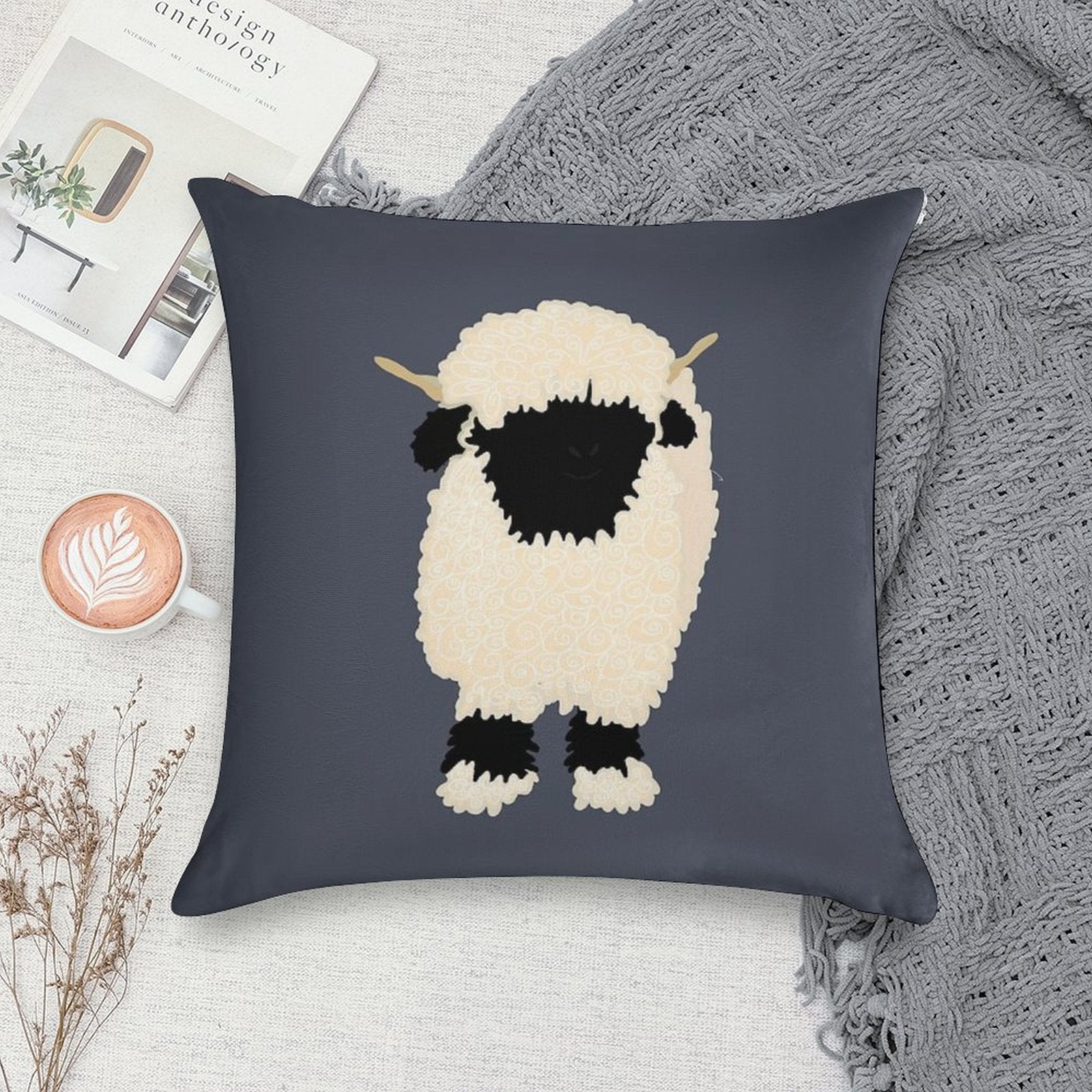 Black Nose Valais Sheep Soft Luxury Feel Throw Pillow