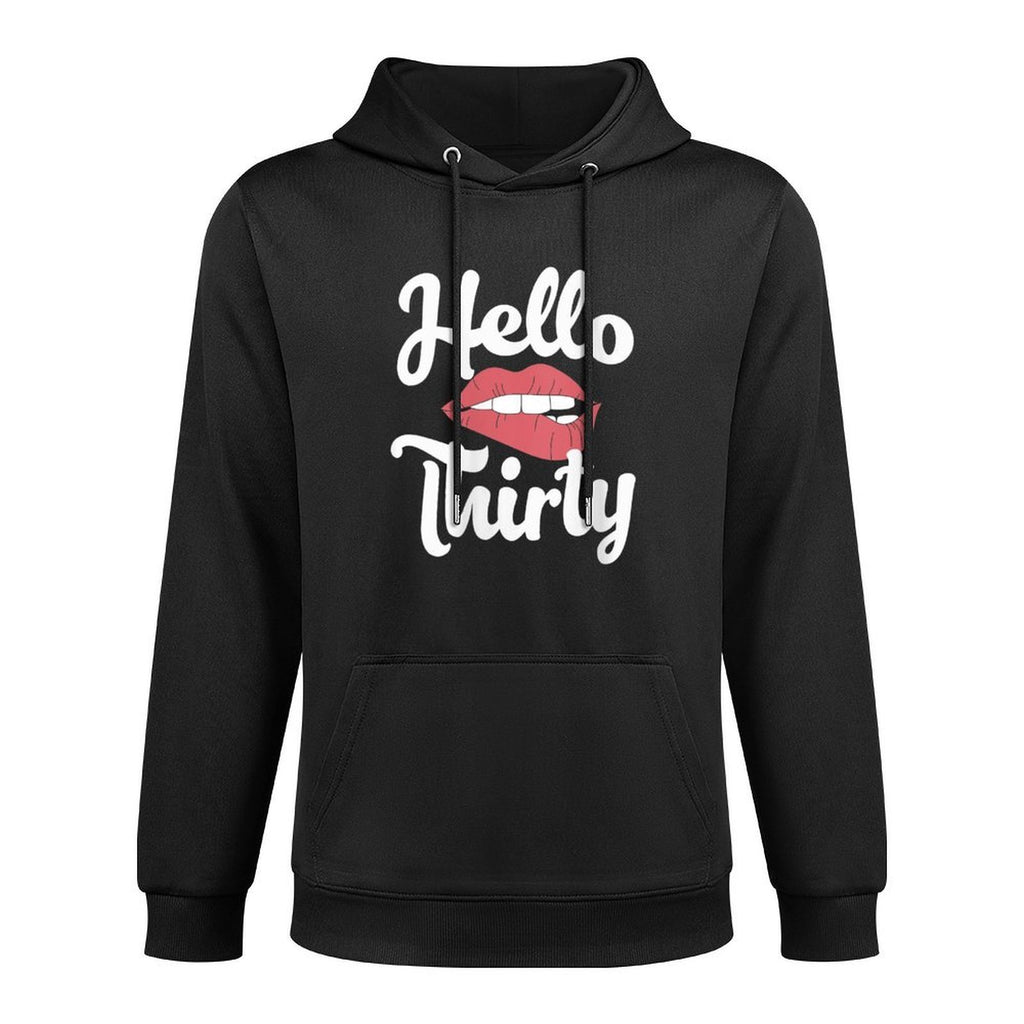 Womens 30th Birthday Shirt Hello 30 with Lips Adjustable Hood Hoodie