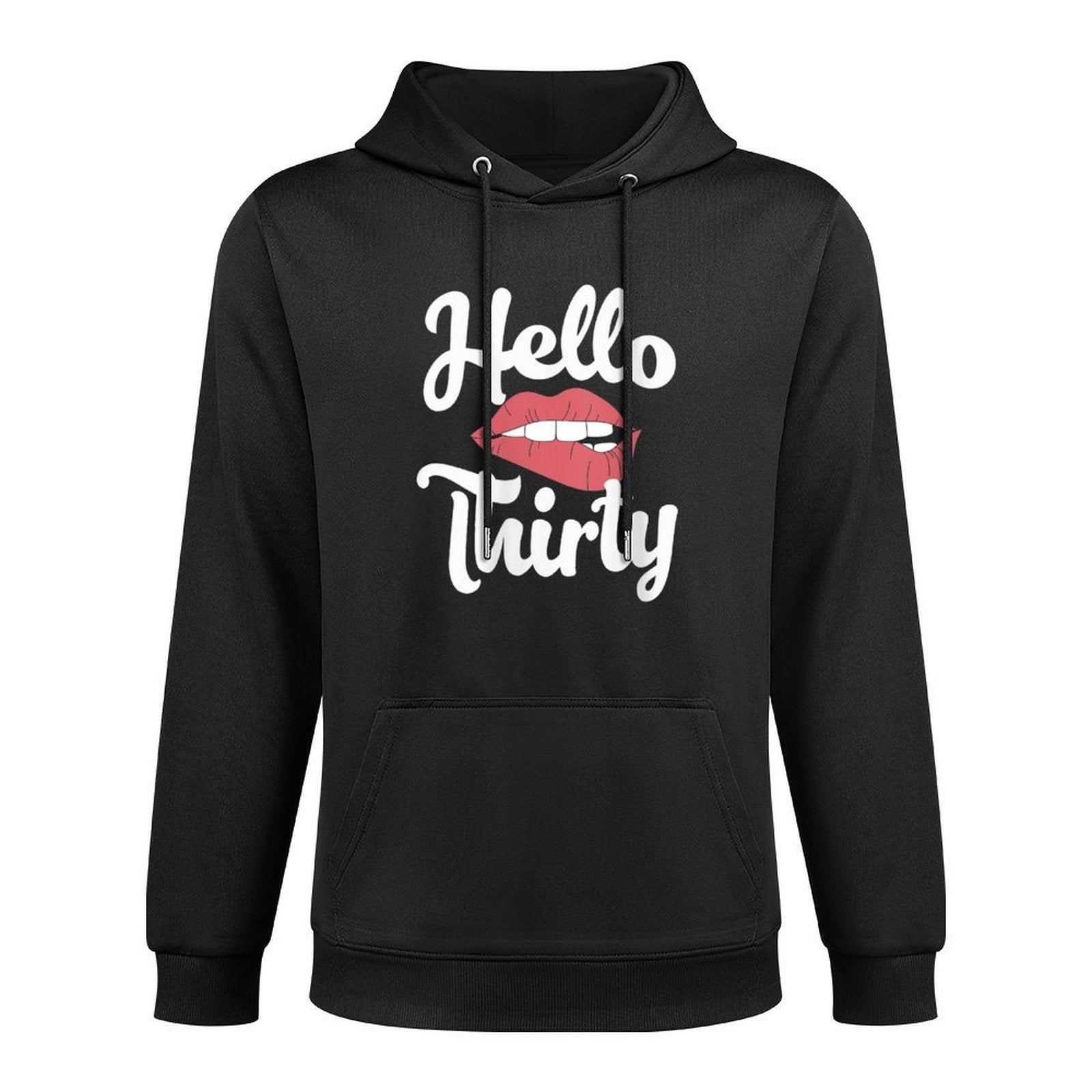 Womens 30th Birthday Shirt Hello 30 with Lips Adjustable Hood Hoodie