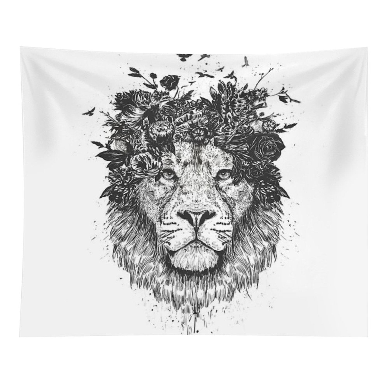 Floral Lion (bw) Tapestry