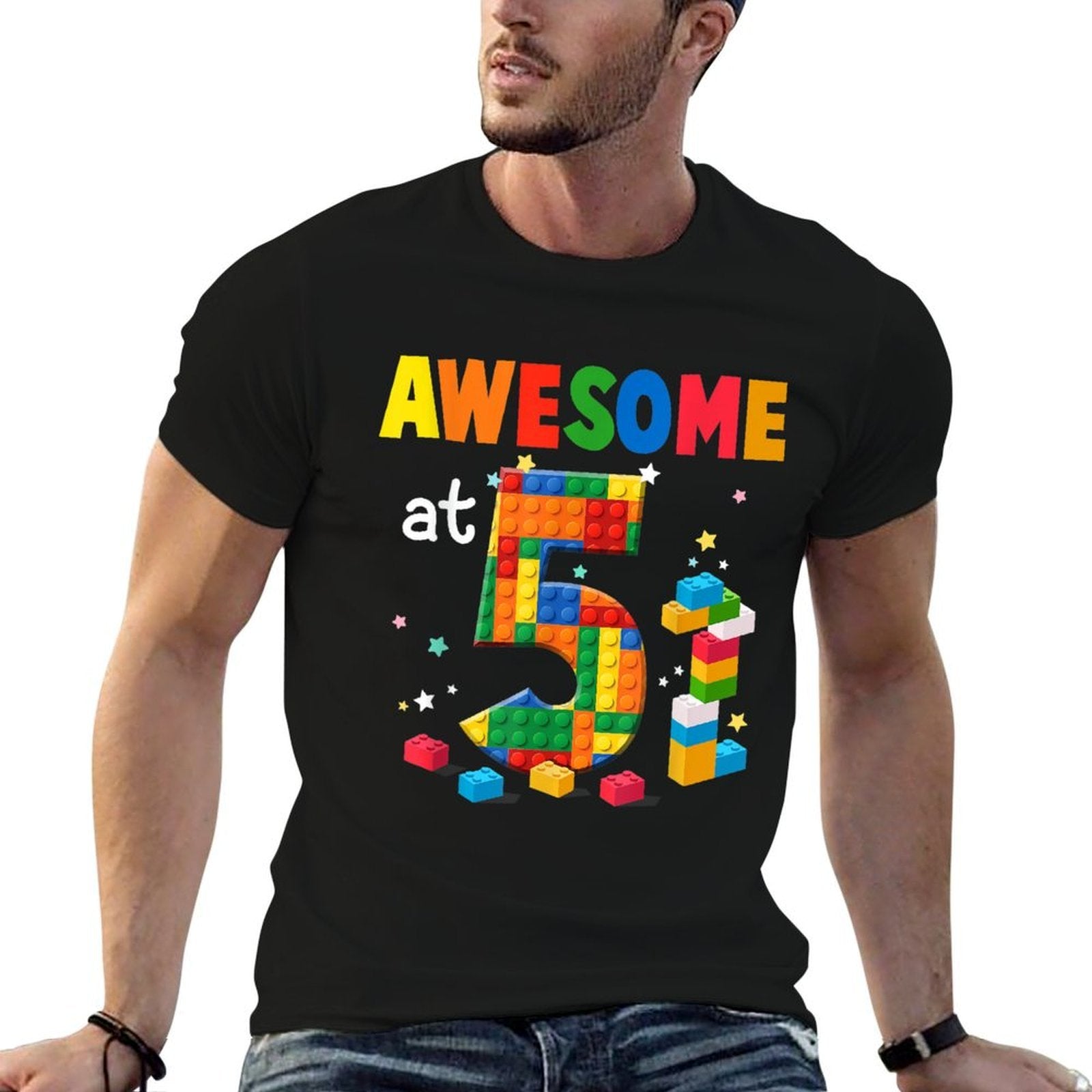 Building Blocks Brick 5th Birthday 5 Year Old Boy Gift  High-quality Stitching T-Shirt