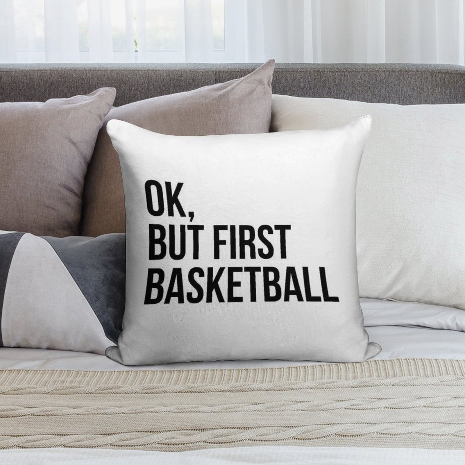 BUT FIRST BASKETBALL Soft Anti-Pilling Throw Pillow