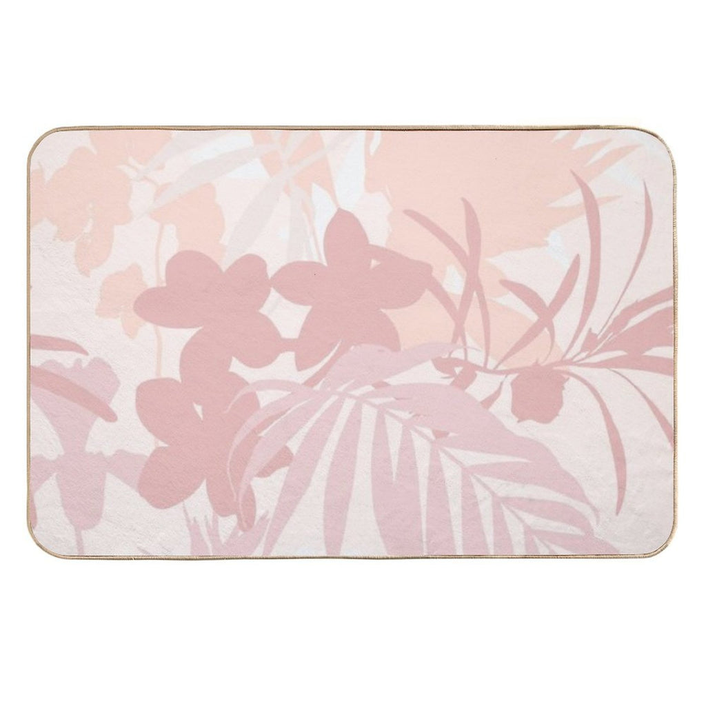 Tropical Flowers, Garden Flowers And Leaves.  Pet-Safe Bath Mat