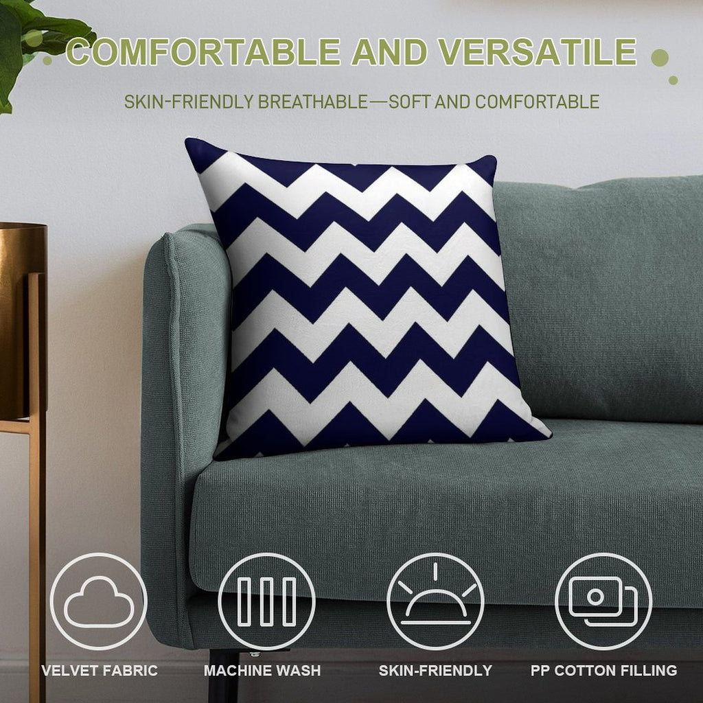 Navy Blue And White Chevron Stripes Soft Home Decor Throw Pillow