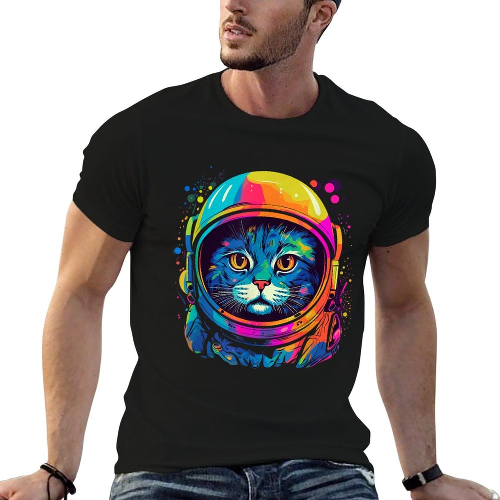 Space Gifts Cat Mom Cat Dad Men Women Kids Astronaut Space  Fade-proof Color T-Shirt