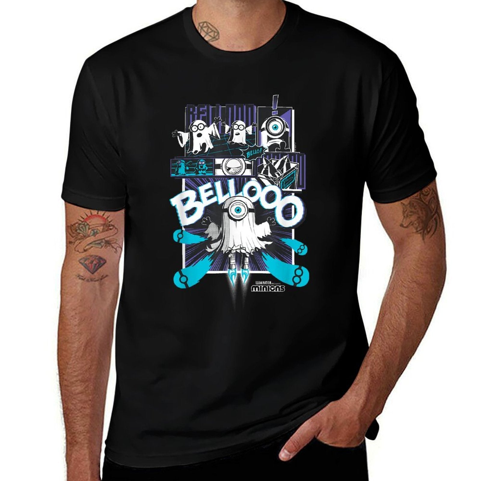 Minions Ghost Bello Halloween  Rolled Sleeves T-Shirt