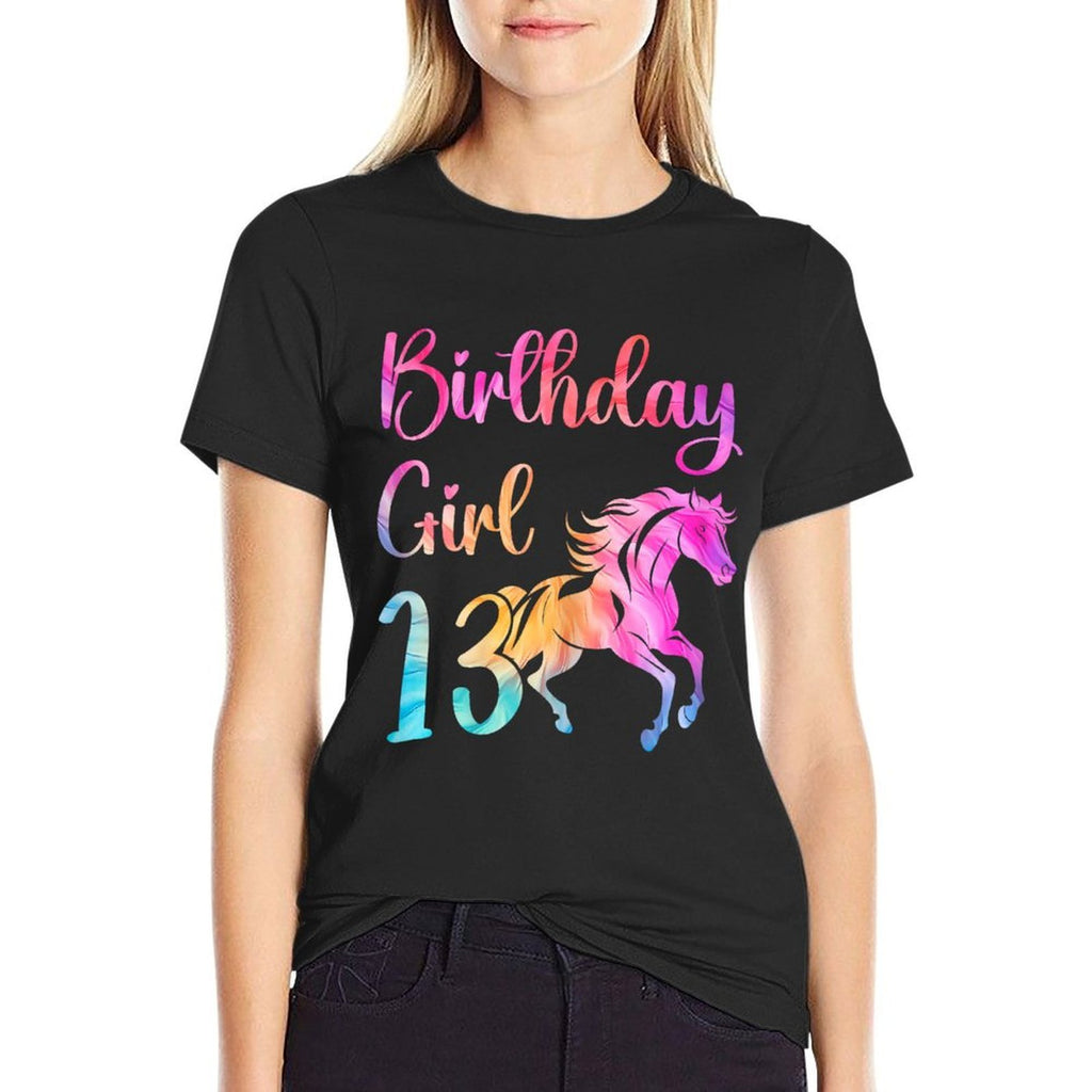 13th Birthday Horse 13 Year Old Girl Birthday Horse Lovers  Fade-proof Color T-Shirt