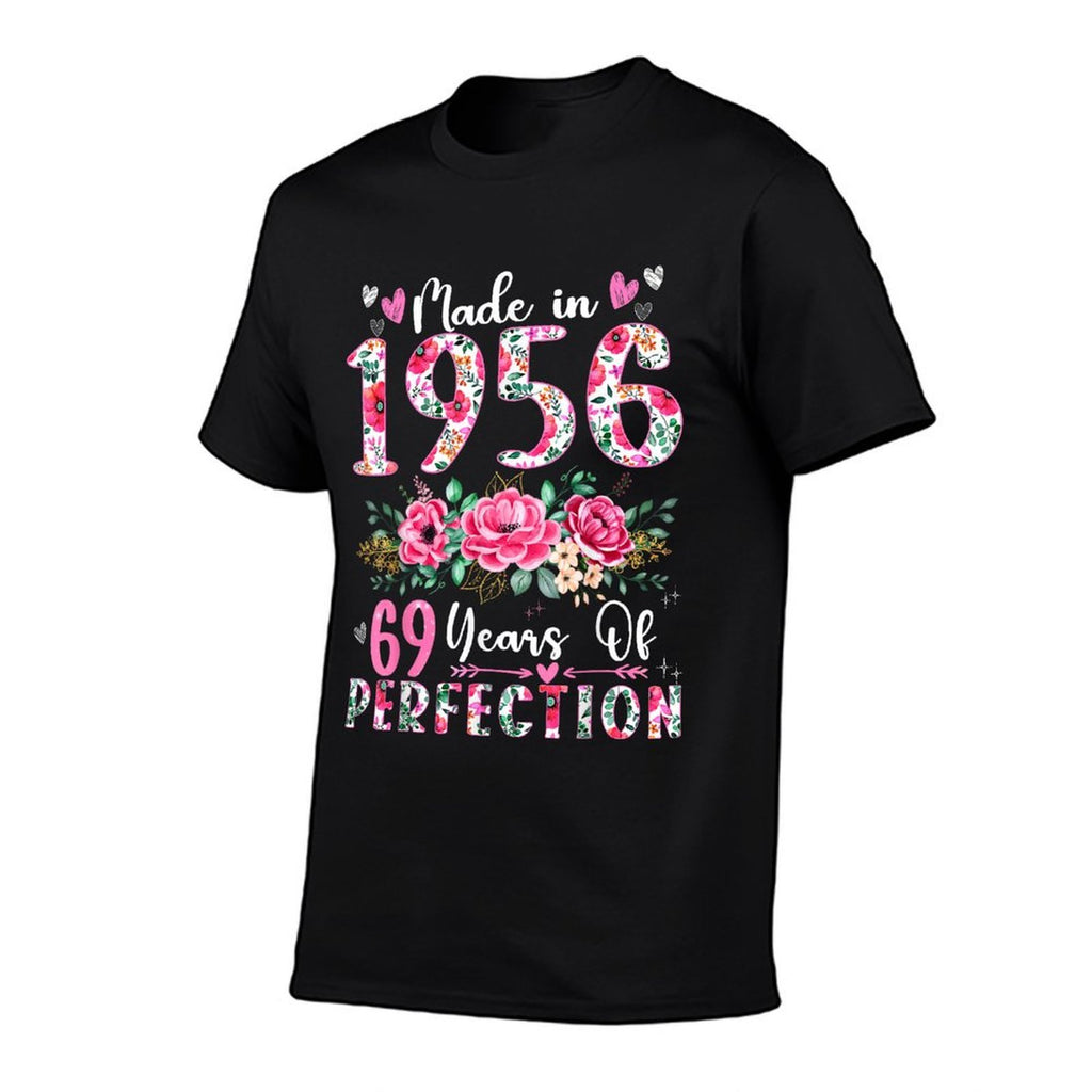 69 Year Old Made In 1956 Floral 69th Birthday Women  Heathered Texture T-Shirt