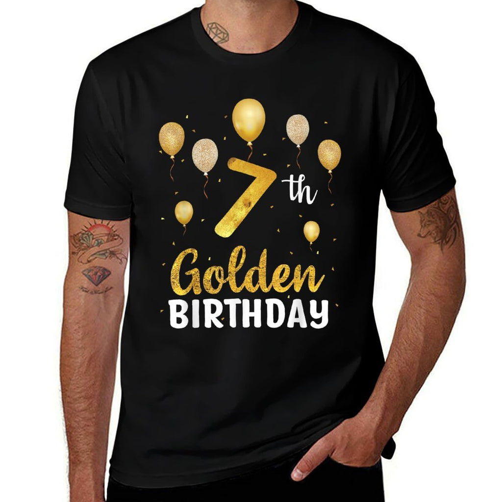 7th Golden Birthday Balloons 7 Year Old Funny B-day  Lightweight T-Shirt