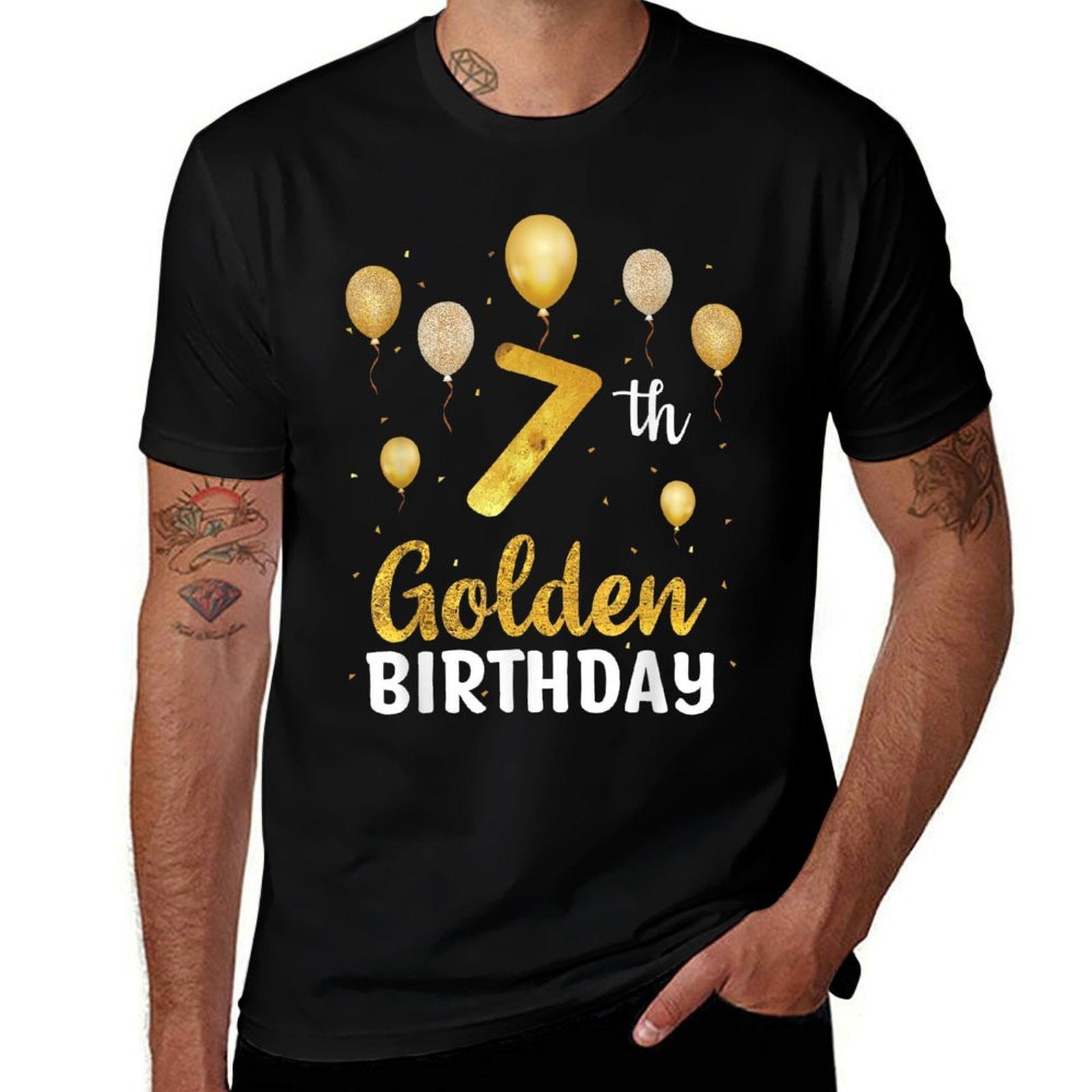 7th Golden Birthday Balloons 7 Year Old Funny B-day  Lightweight T-Shirt