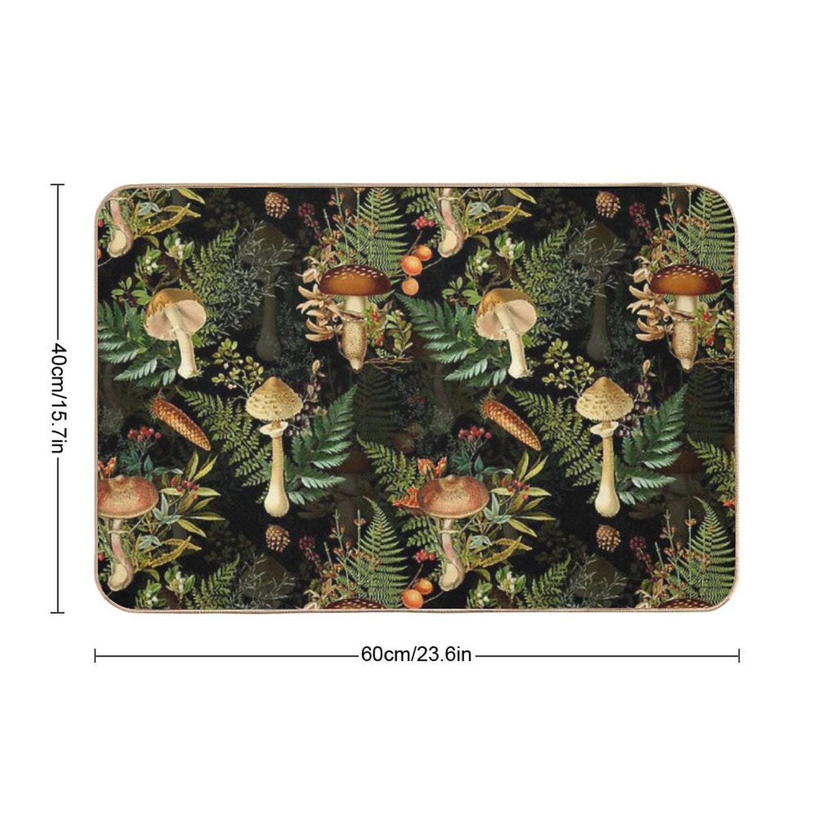 Vintage Toxic Midnight Mushrooms Forest Botanical Night Garden Pattern on Black Nightgarden  Easy To Clean Bath Mat