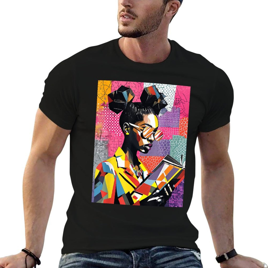 Geometric Black History Educated Women Reading Book Melanin Comfortable T-Shirt