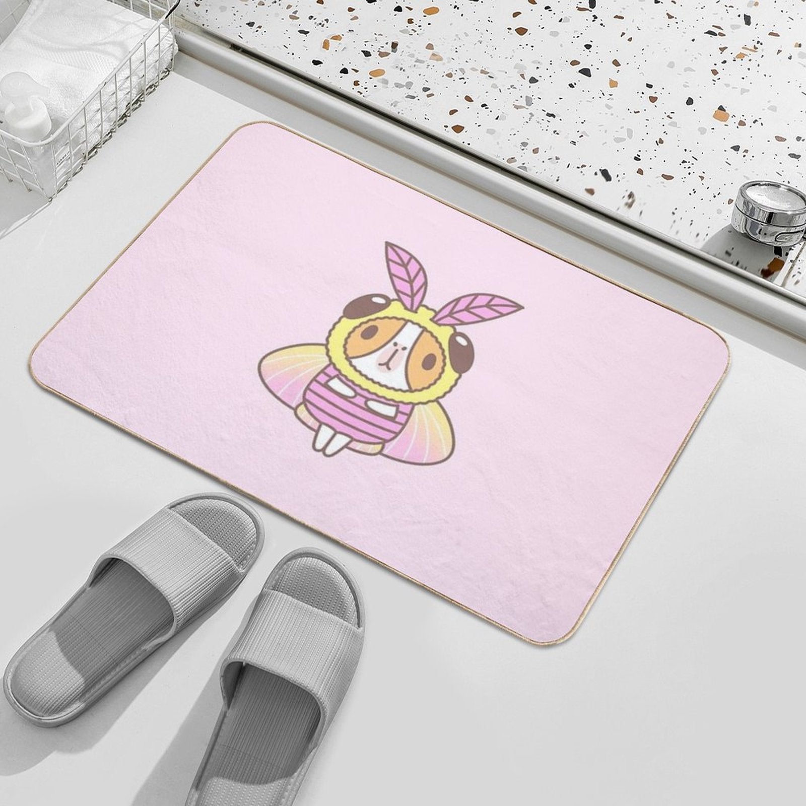 Guinea Pig in Rosy Maple Moth Costume  Absorbent Bath Mat