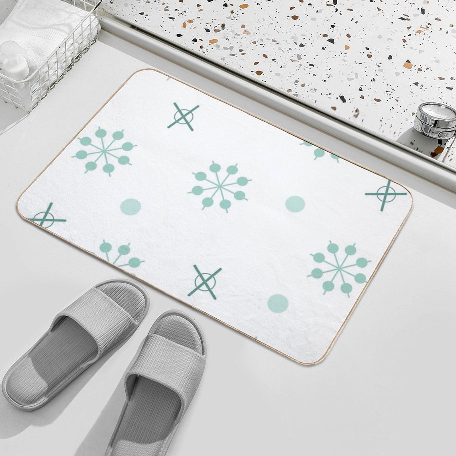 Atomic Age Sputnik Starbursts Winter Green  Easy To Clean Bath Mat