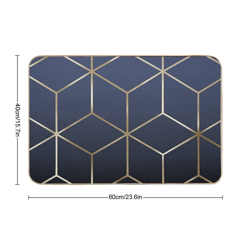 Gold Cubes on Navy Blue Durable Bath Mat