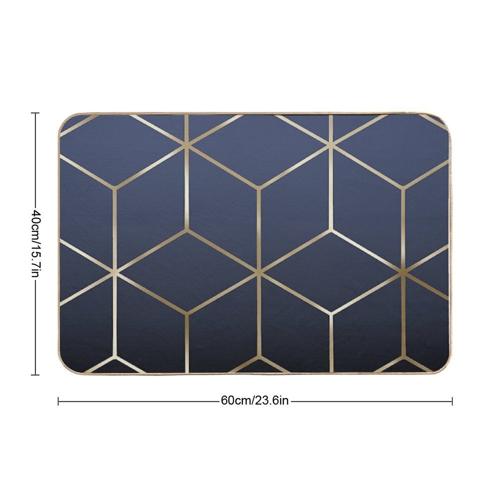 Gold Cubes on Navy Blue Durable Bath Mat