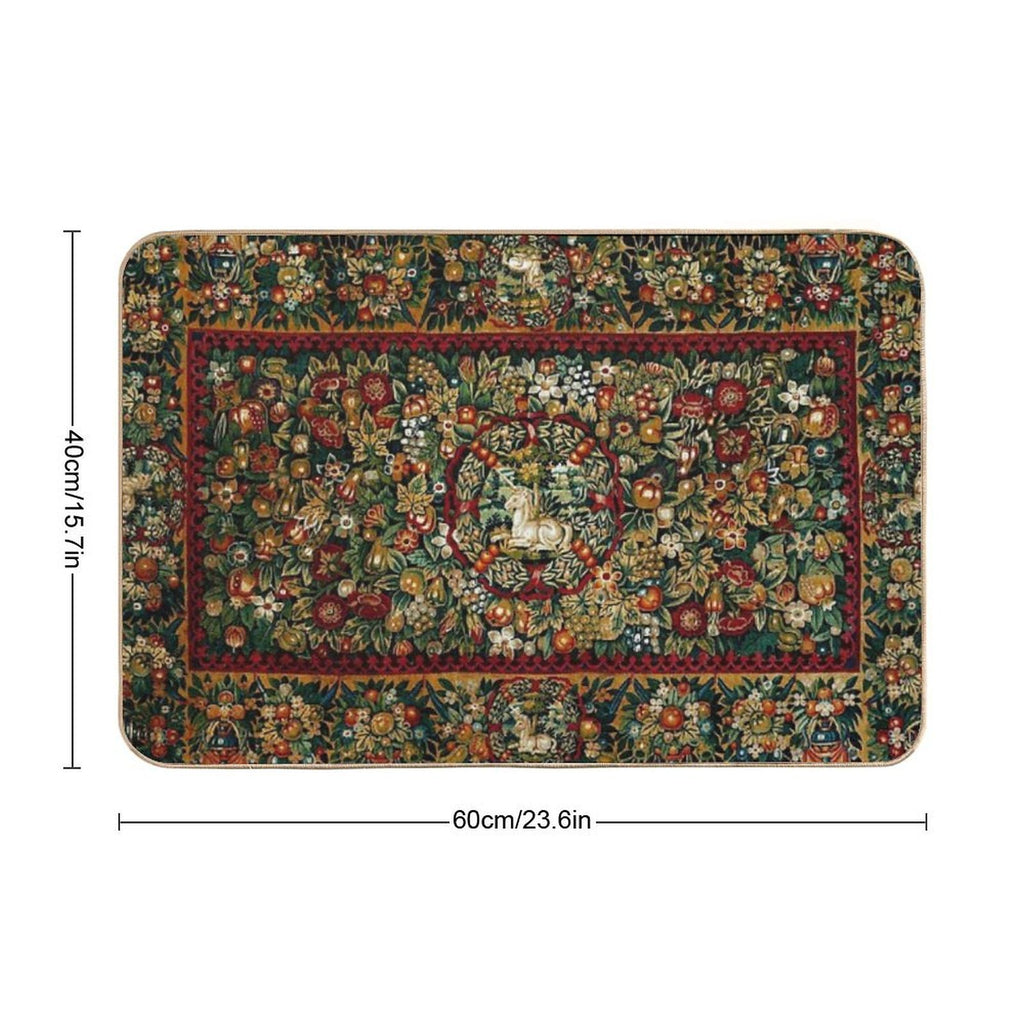Medieval Unicorn Floral Tapestry  Absorbent Bath Mat