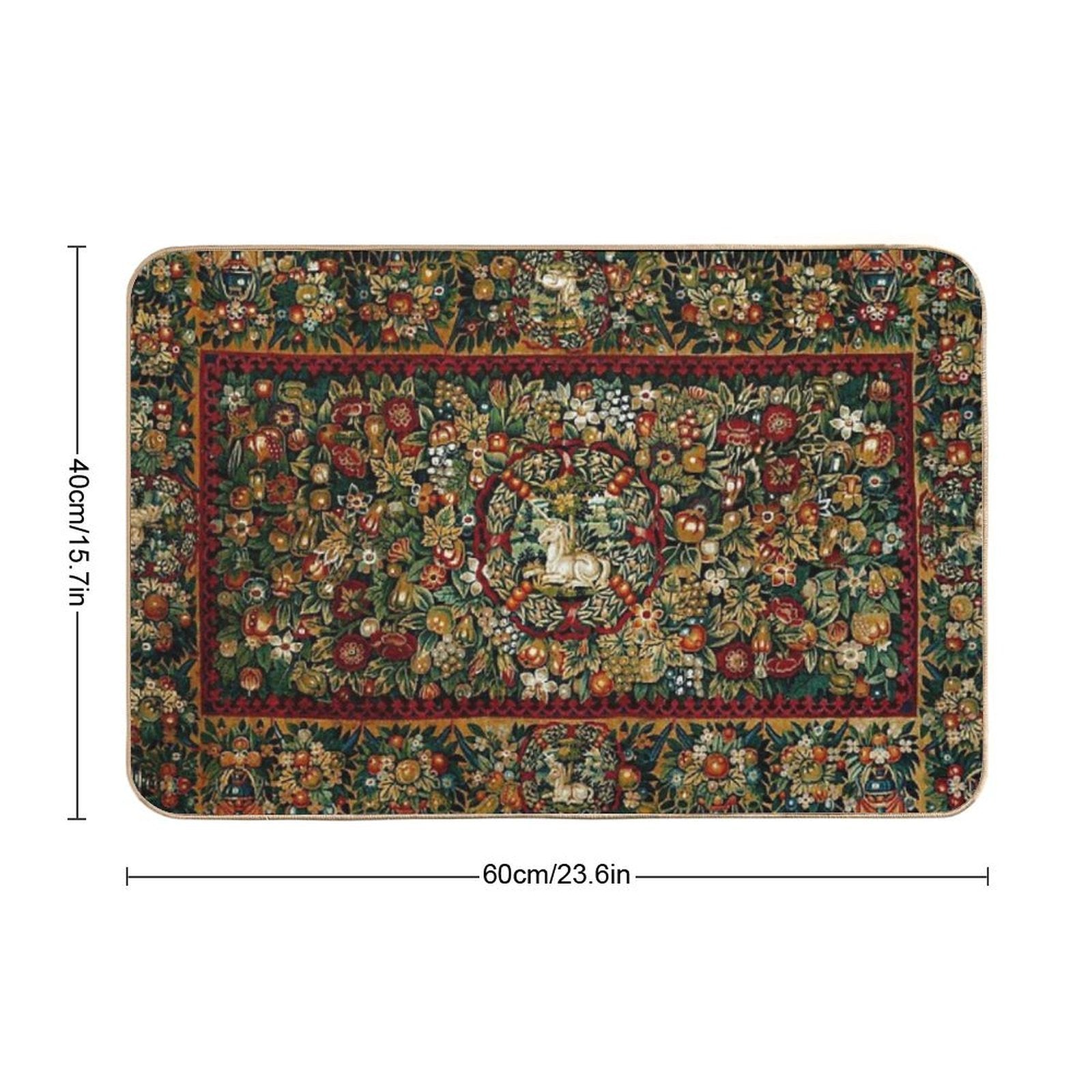 Medieval Unicorn Floral Tapestry  Absorbent Bath Mat