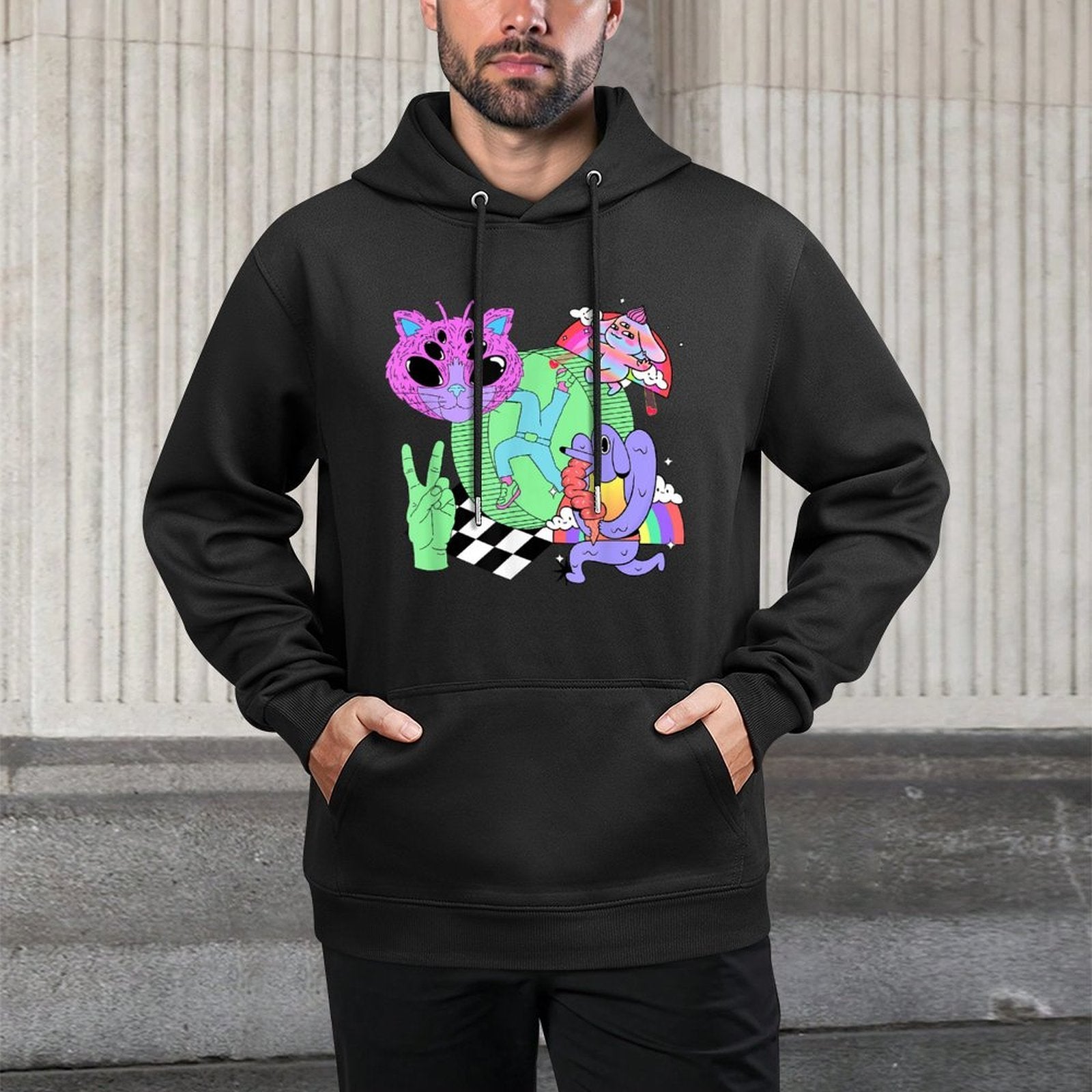 Weirdcore Aesthetic Bright Colorful Checker Print Trippy Unisex Design Hoodie