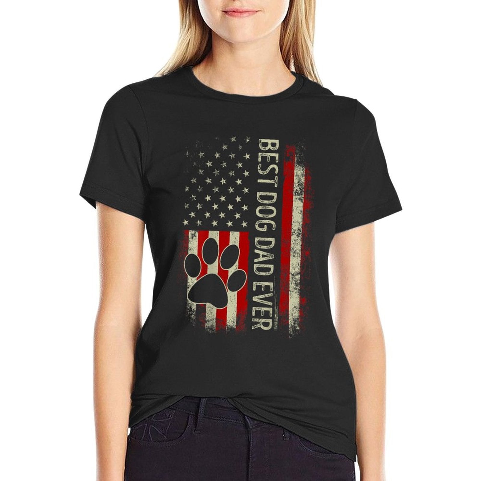 Vintage American Funny Dad Fathers Day Dog Dad On Back  Trendy Pattern T-Shirt
