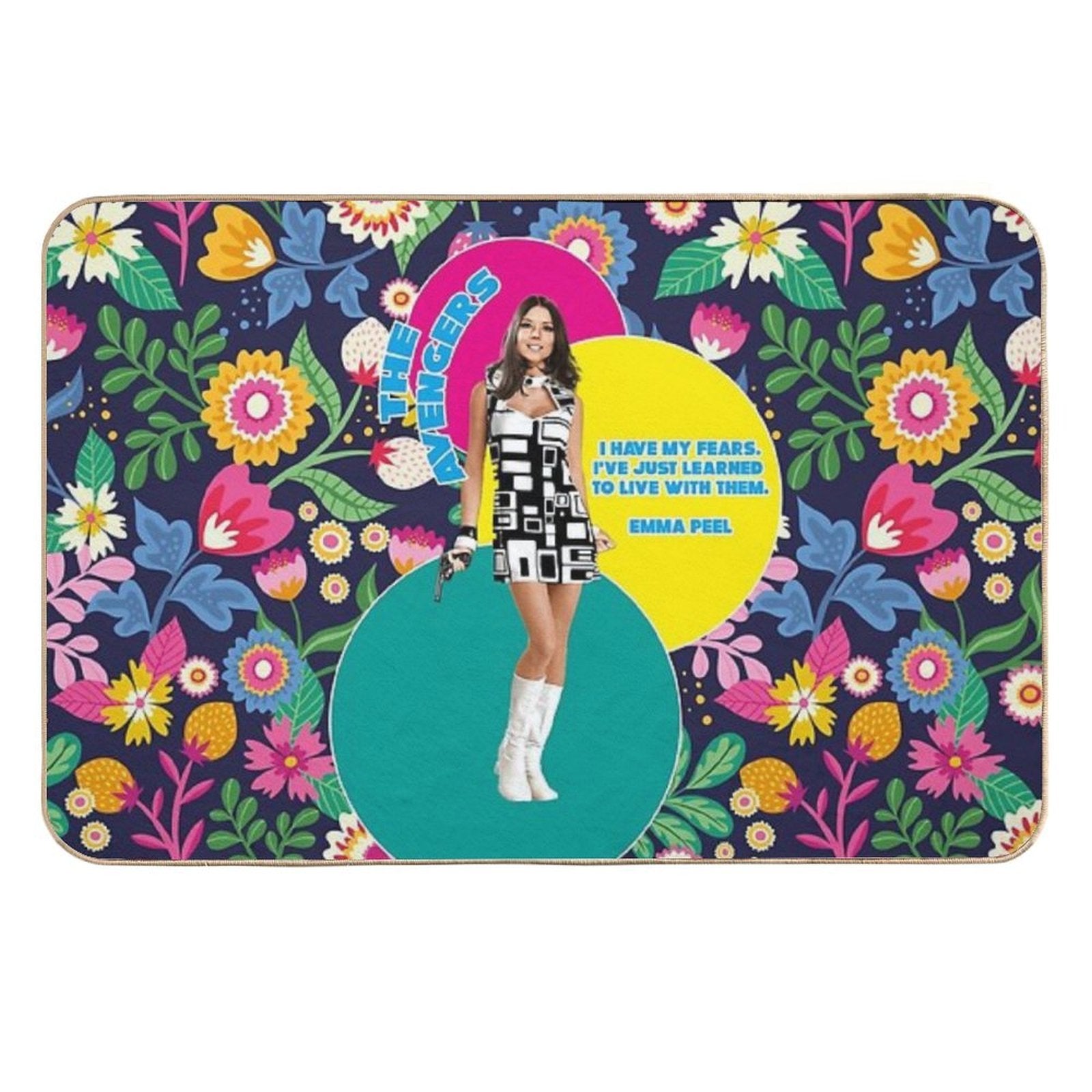 The Avengers with Umbrella Charm And Bowler Hat, Emma Peel Quote  Absorbent Bath Mat