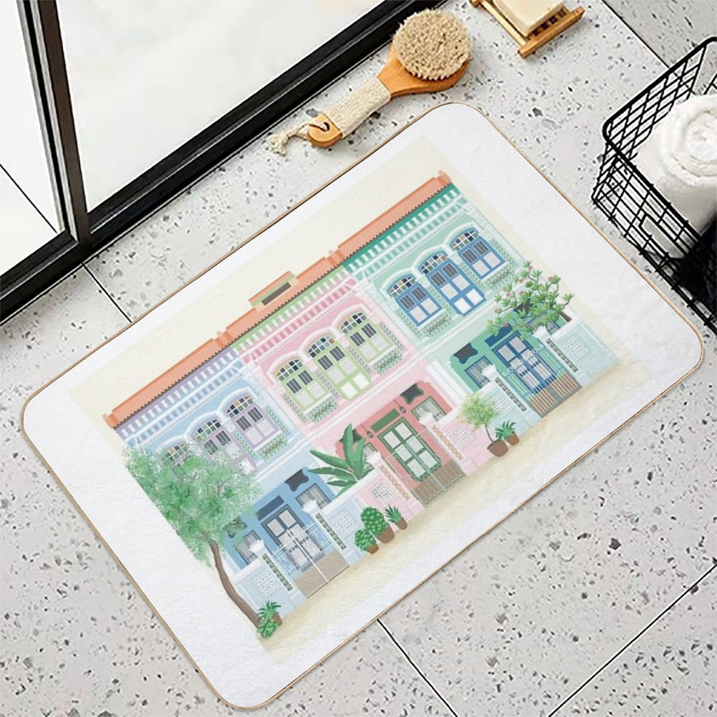 Peranakan Shophouses in Singapore  Stain-Proof Bath Mat
