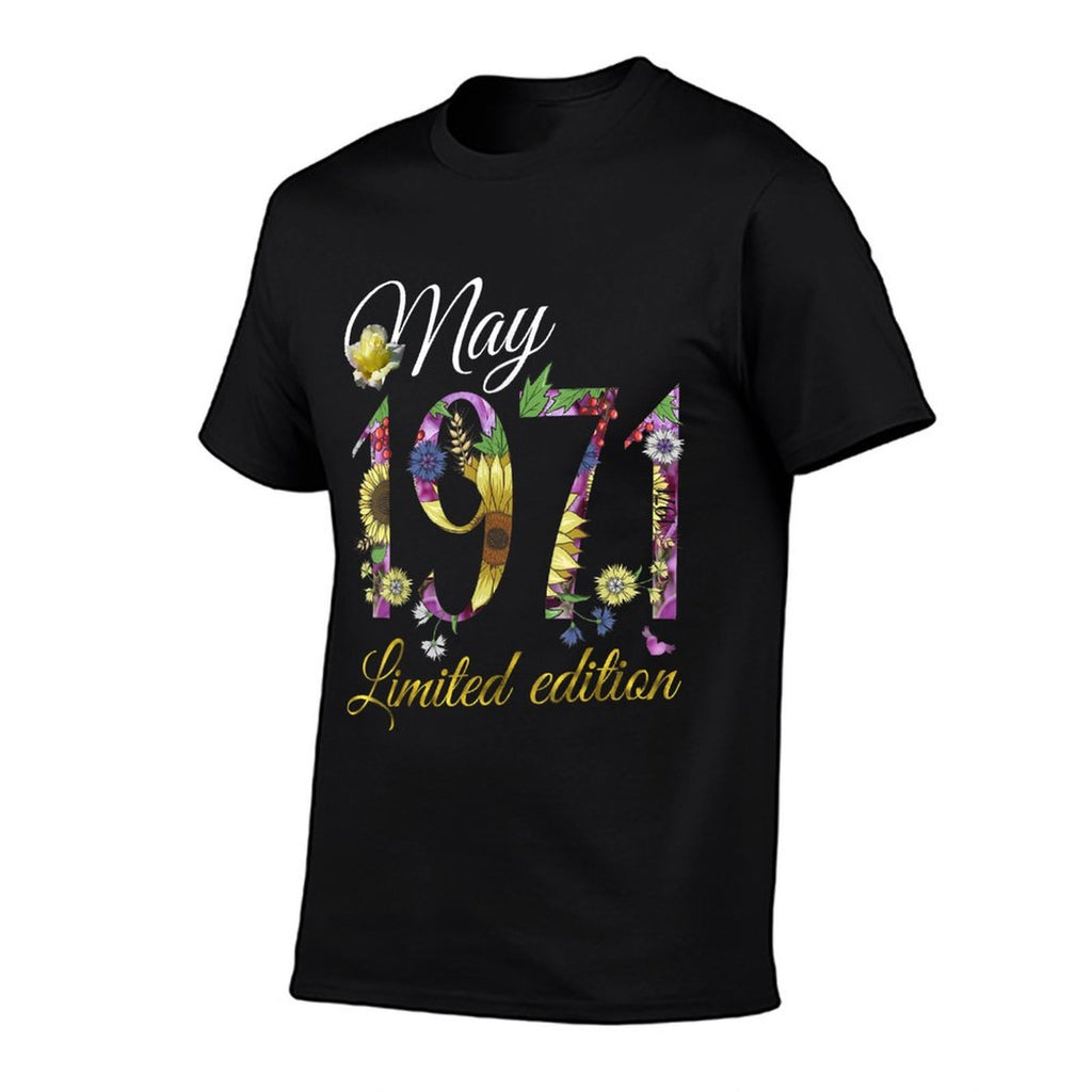 May 1971 50 Year Old Sunflower Floral 50th Birthday Gift  Ribbed Collar T-Shirt