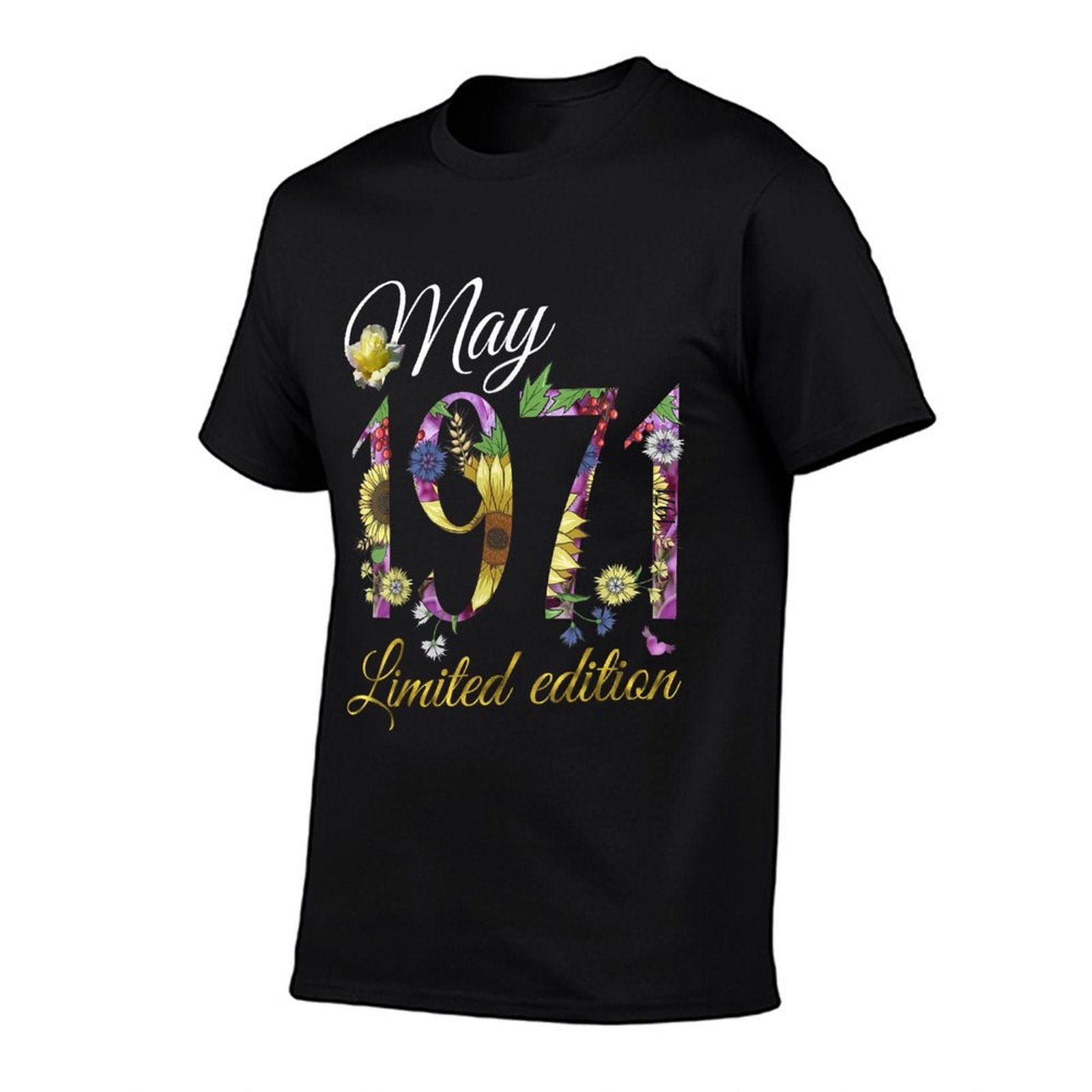 May 1971 50 Year Old Sunflower Floral 50th Birthday Gift  Ribbed Collar T-Shirt
