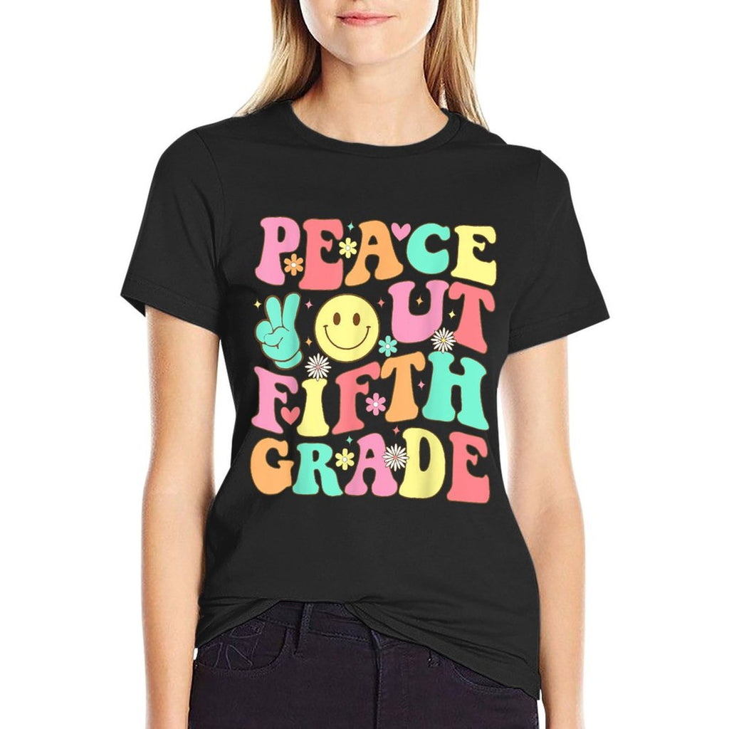 Peace Out Fifth Grade Groovy 5th Grade Last Day of School  Cotton T-Shirt