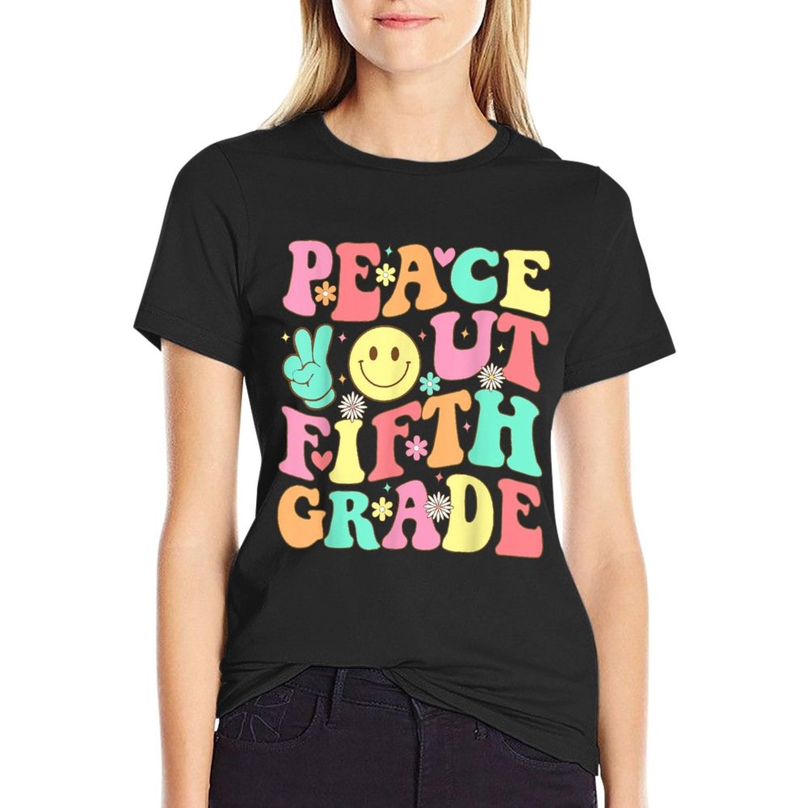 Peace Out Fifth Grade Groovy 5th Grade Last Day of School  Cotton T-Shirt
