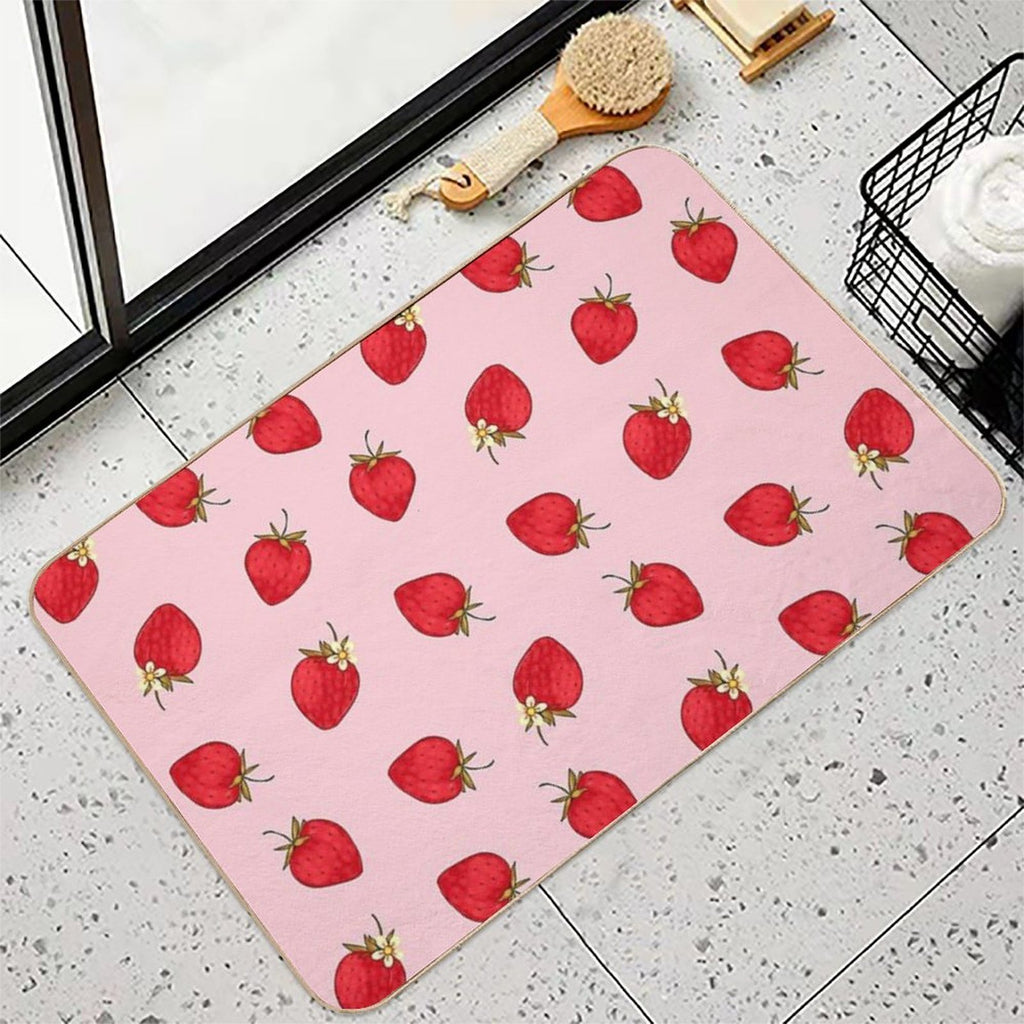 Cute Strawberries Pattern Red Pink Pastel Aesthetic  Long-Lasting Bath Mat