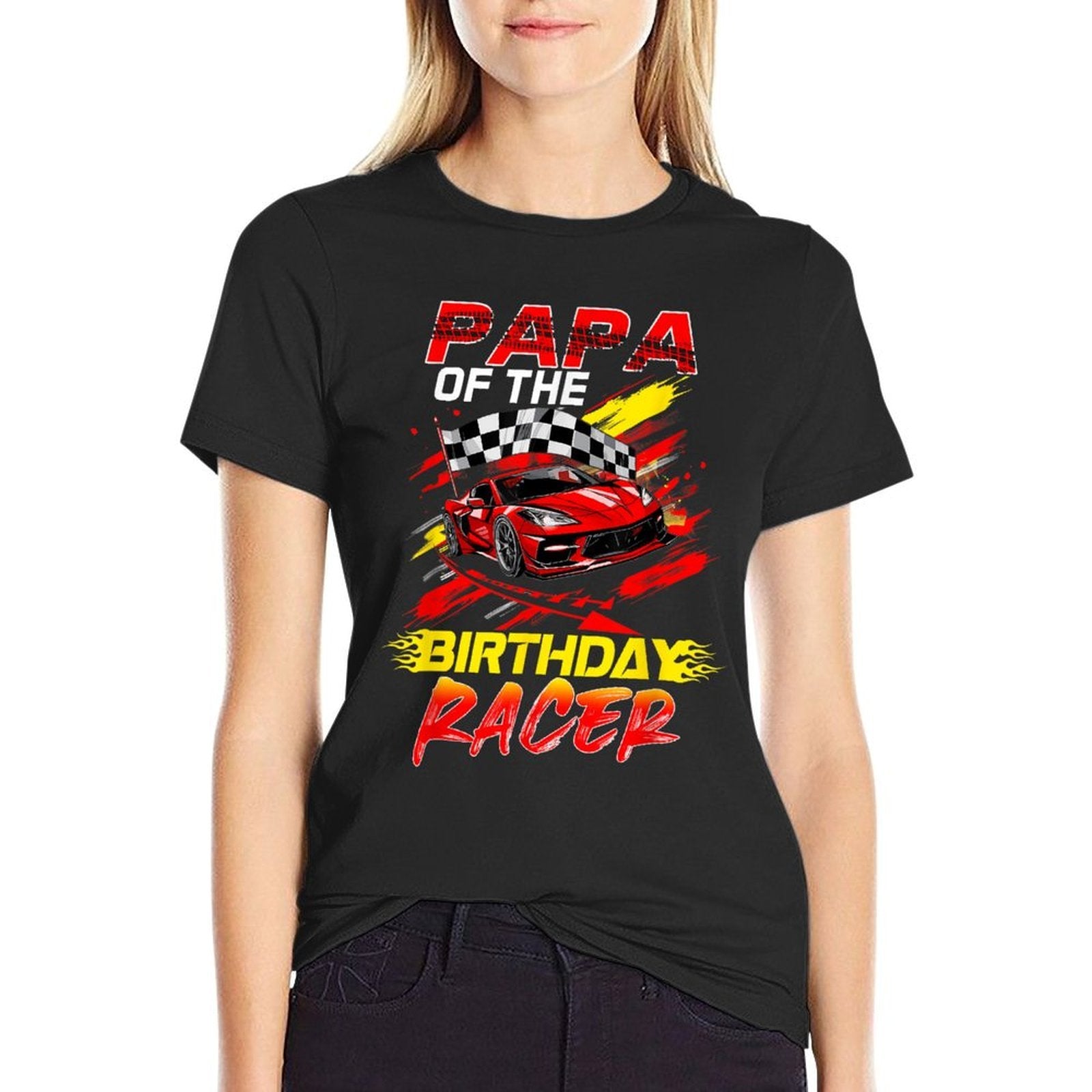 Papa Of The Birthday Racer Race Car Party Family Matching  Stretchy T-Shirt