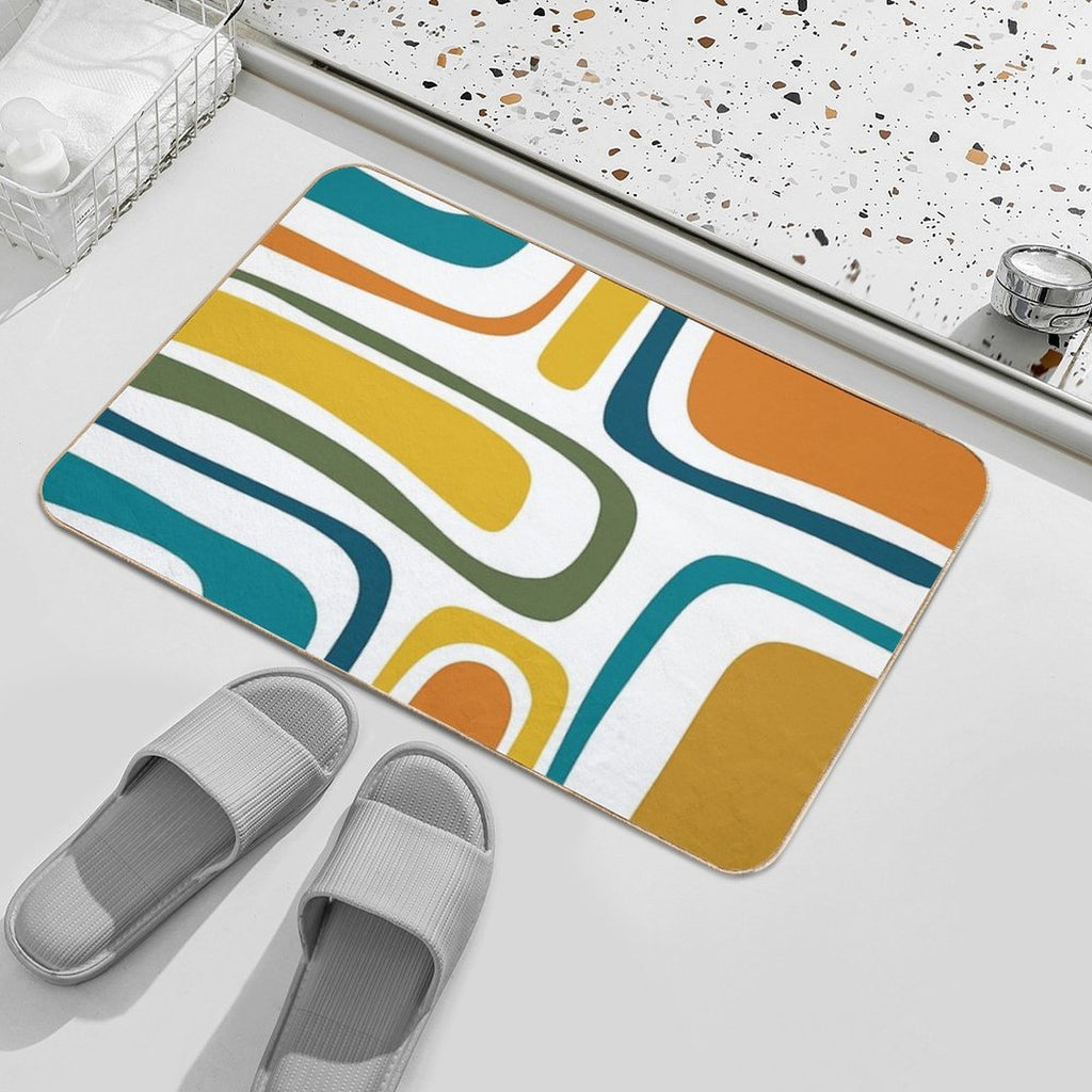 Palm Springs Retro Midcentury Modern Abstract Pattern in Moroccan Teal, Mustard, Orange, Olive And White  Versatile Bath Mat