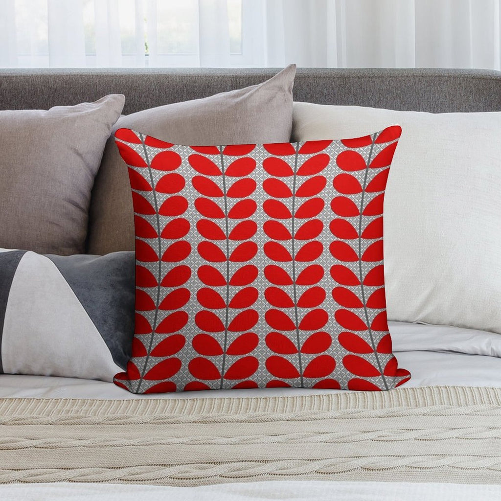 Mid-Century Danish Leaves, Deep Red And Gray Soft High-Density Material Throw Pillow