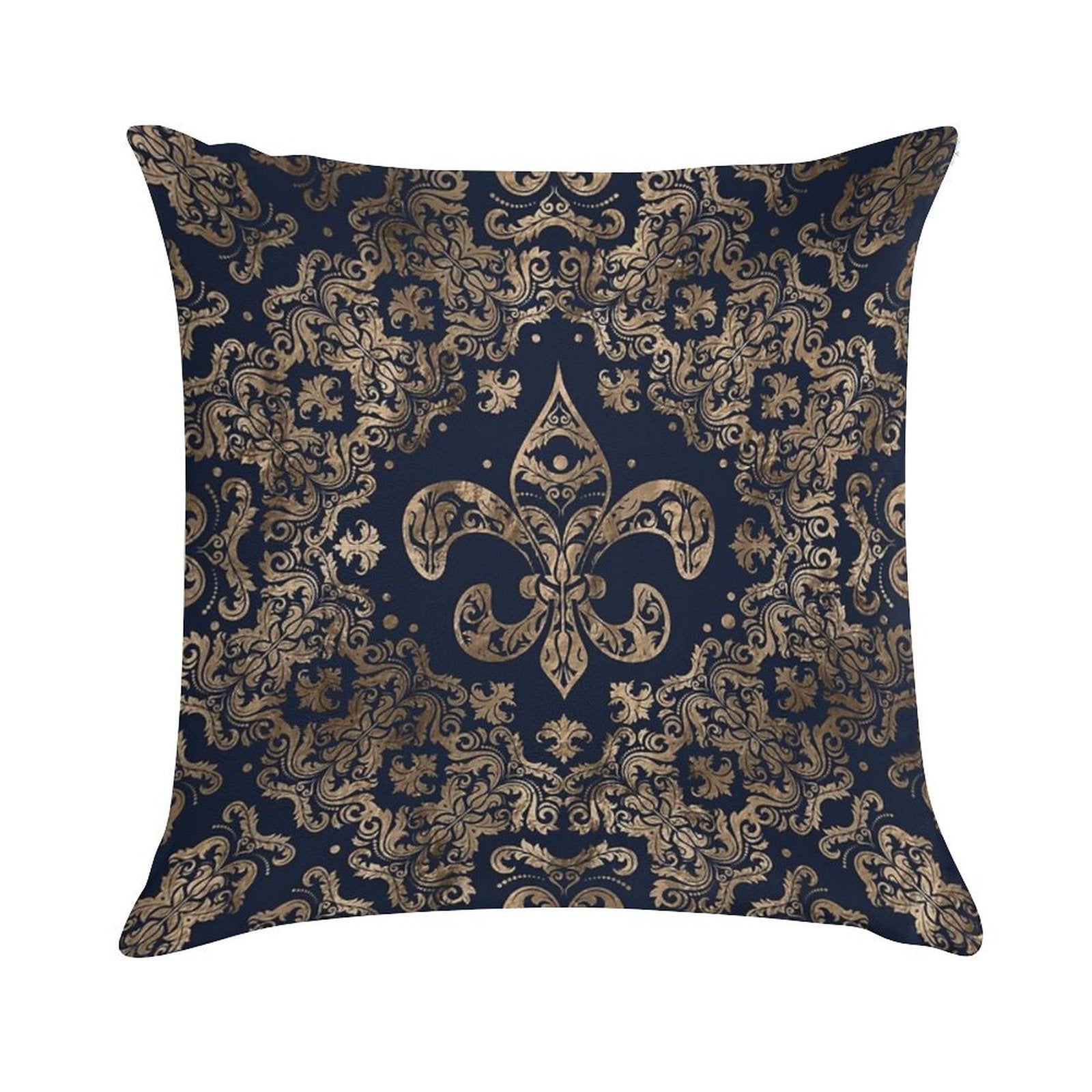 Luxury Fleur-de-lis Ornament - Gold And Dark Blue Soft Short Plush Fabric Throw Pillow