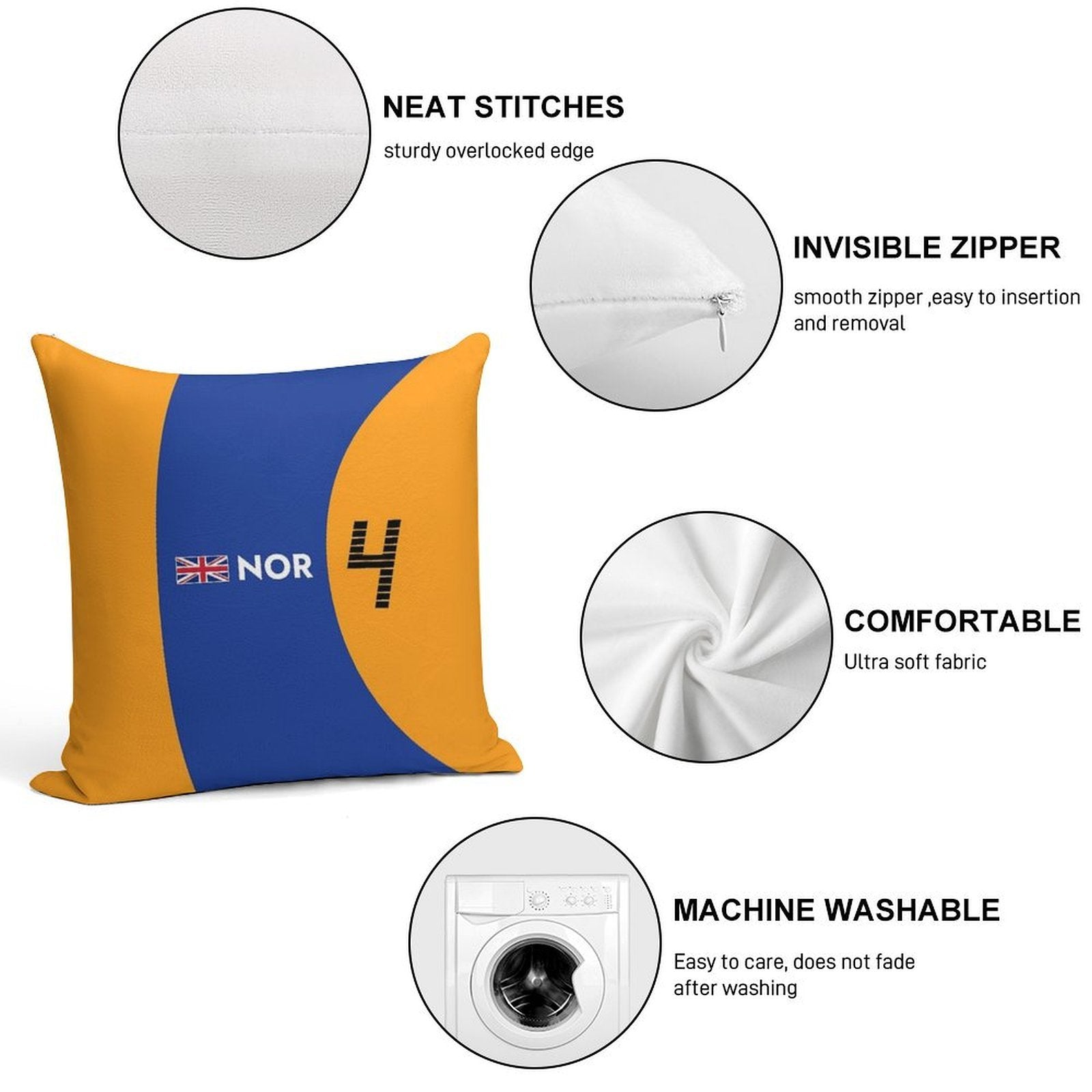 F1 2021 - #4 Norris Soft Washable Throw Pillow