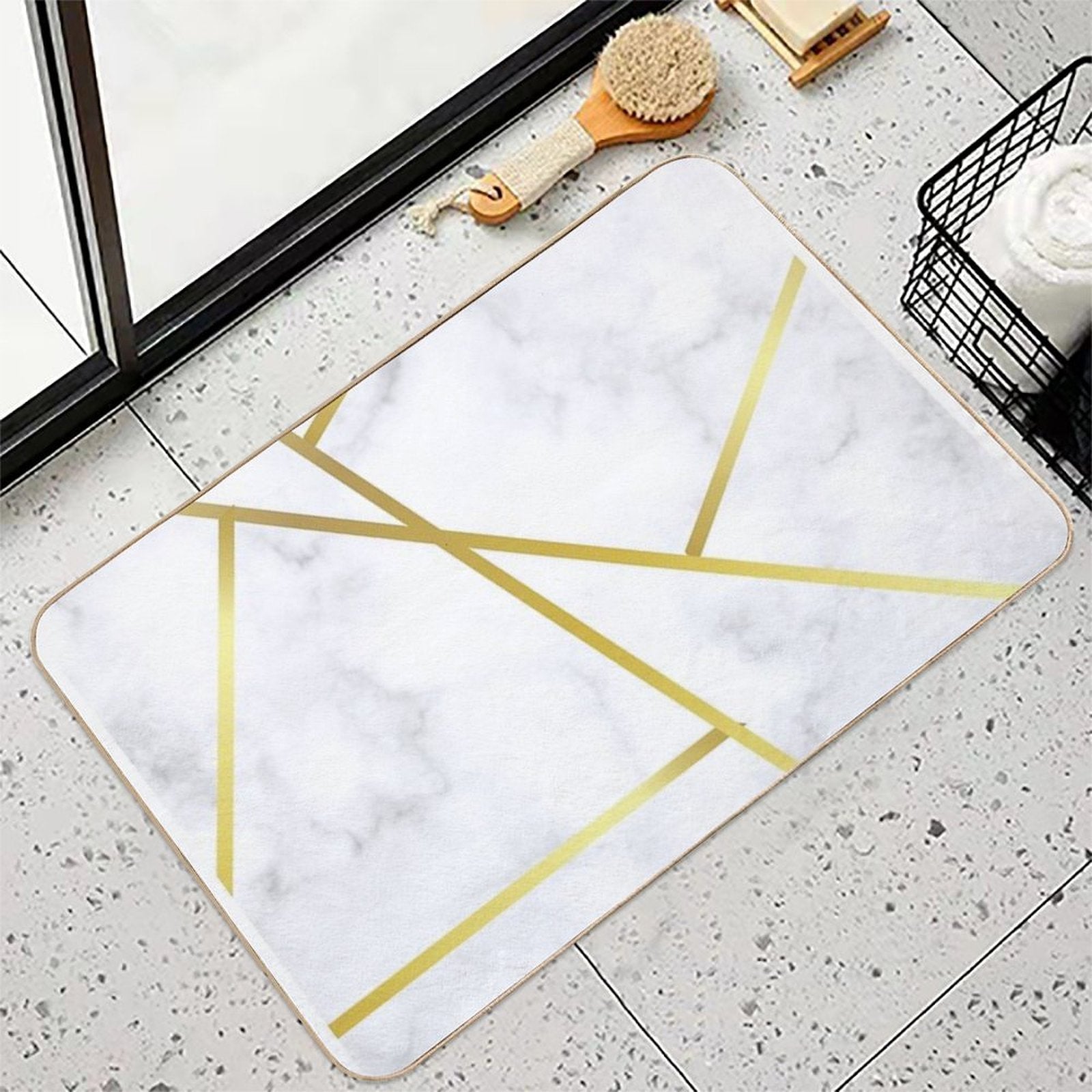 Gold Marble on White  Pet-Safe Bath Mat