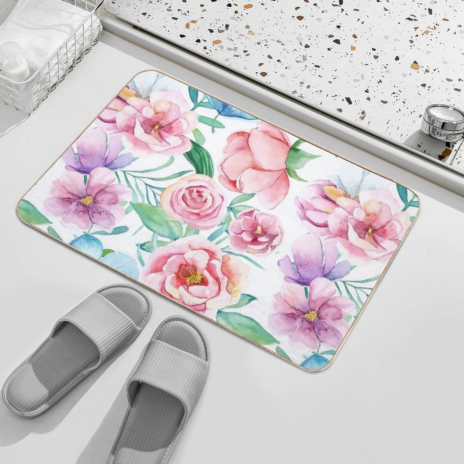Spring Flowers in Watercolor  High-Traffic Bath Mat