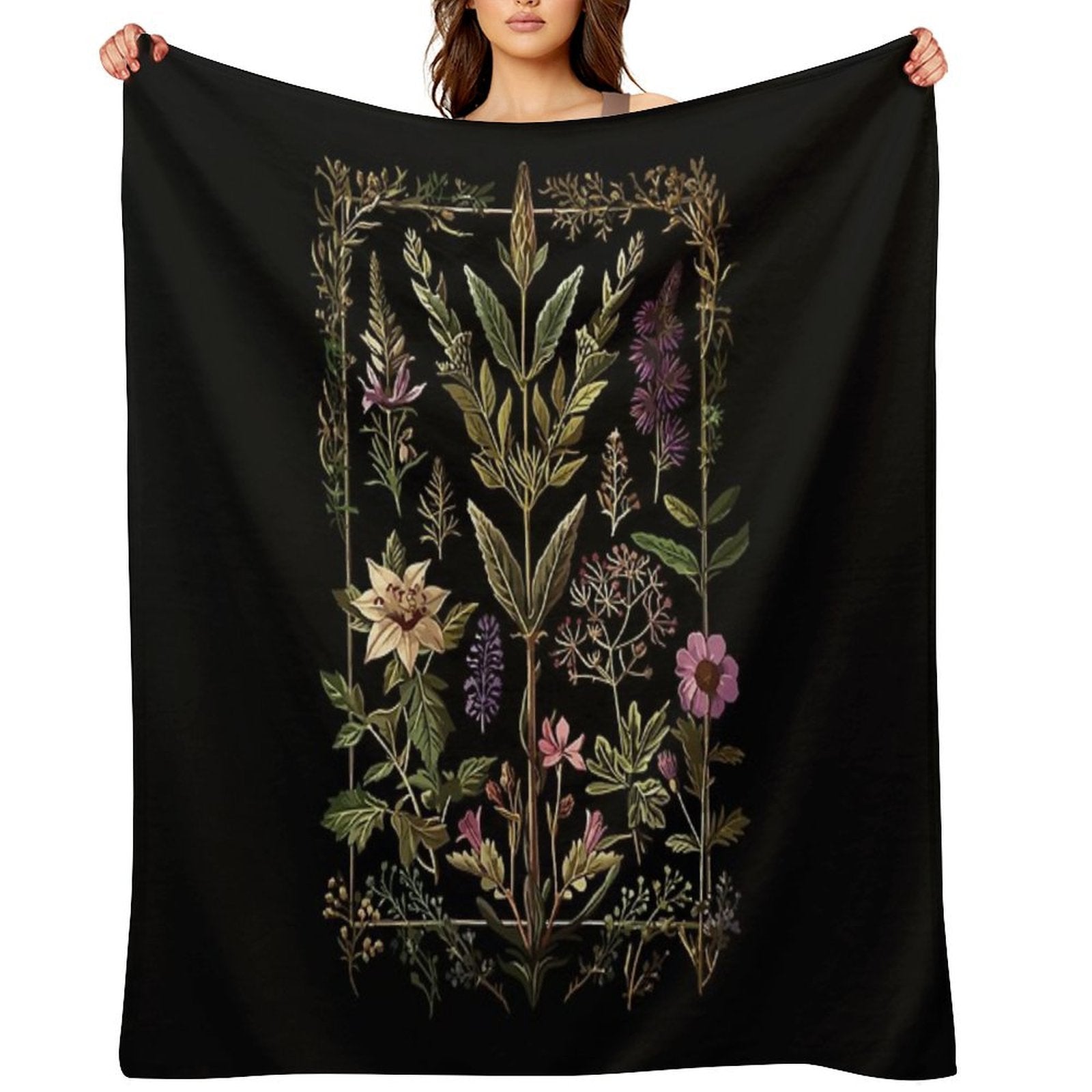 Dark Victorian Witch Herbs Durable Throw Blanket