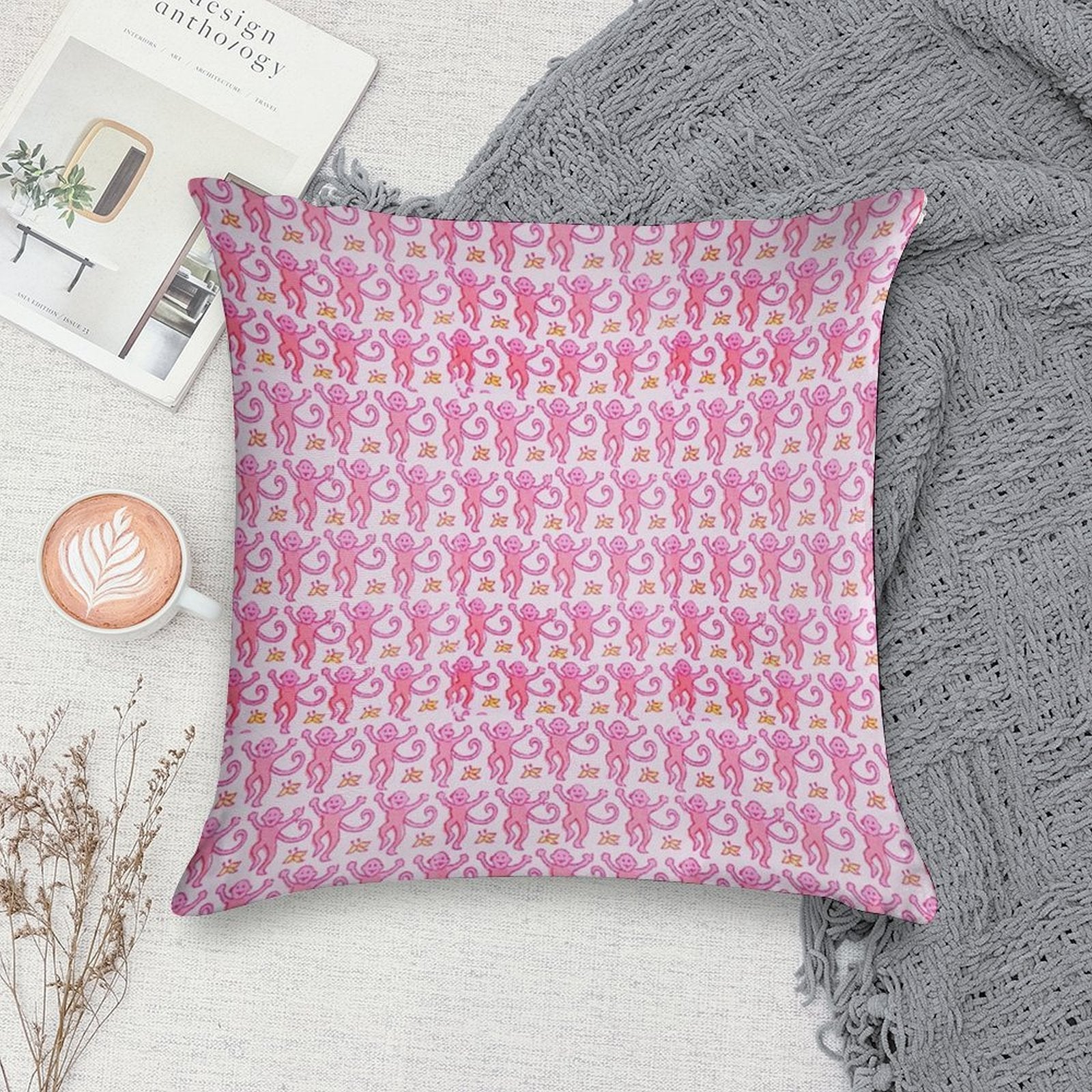 Pink Monkeys Soft Home Decor Throw Pillow