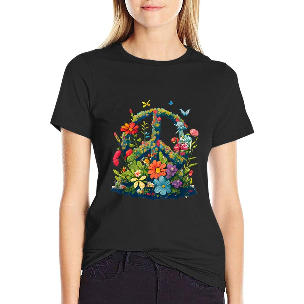 Peace Sign with Flowers And Butterflies, Peace  Easy-care T-Shirt